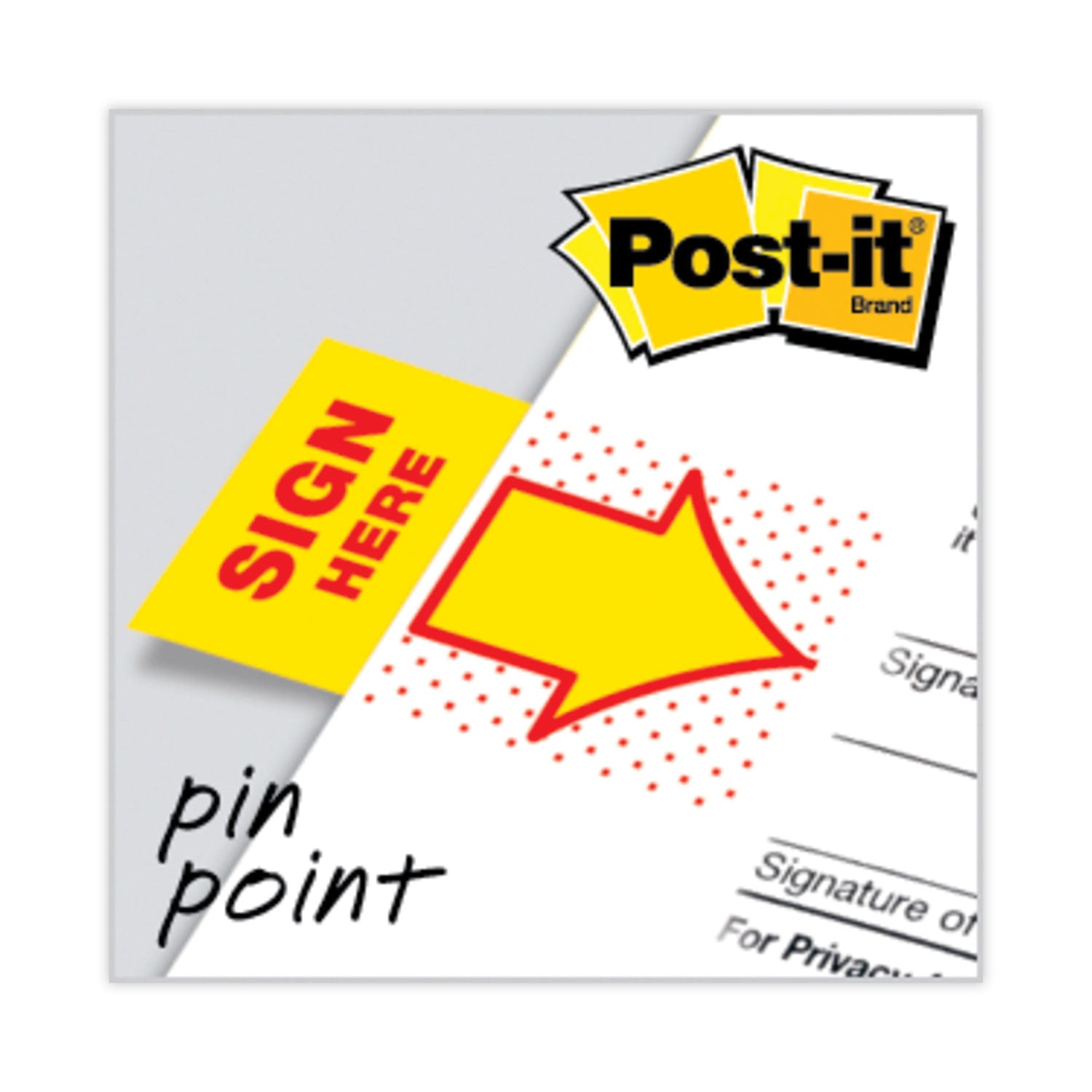 Post-it&reg; Message Flags - 100 x Yellow - 1" Flag/Note Width x 1 3/4" Flag/Note Length - Arrow, Rectangle - Unruled - SIGN HERE - Yellow - Removable, Self-adhesive - Dispenser Included - 1 Pack