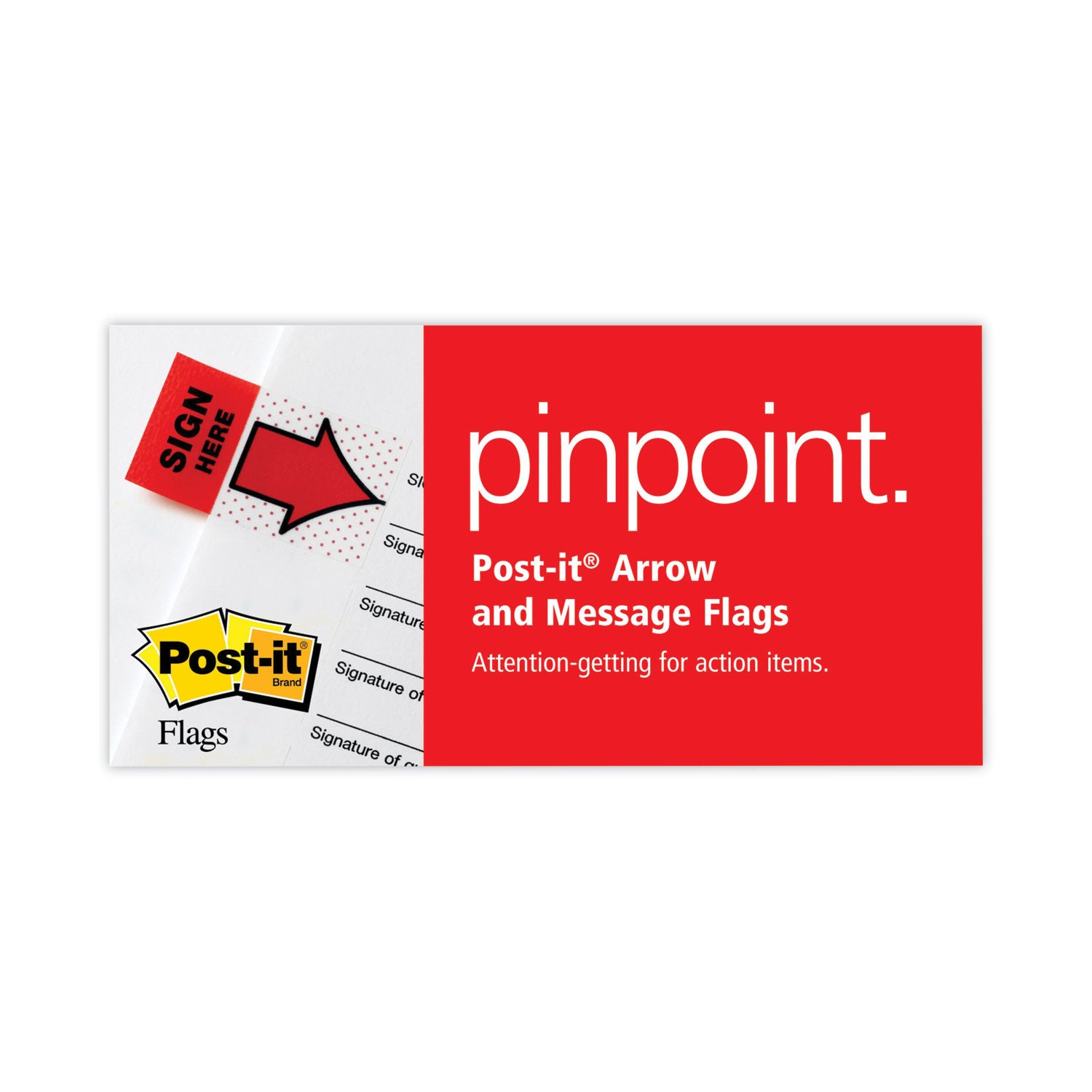 Post-it&reg; Message Flags - 100 x Yellow - 1" Flag/Note Width x 1 3/4" Flag/Note Length - Arrow, Rectangle - Unruled - SIGN HERE - Yellow - Removable, Self-adhesive - Dispenser Included - 1 Pack