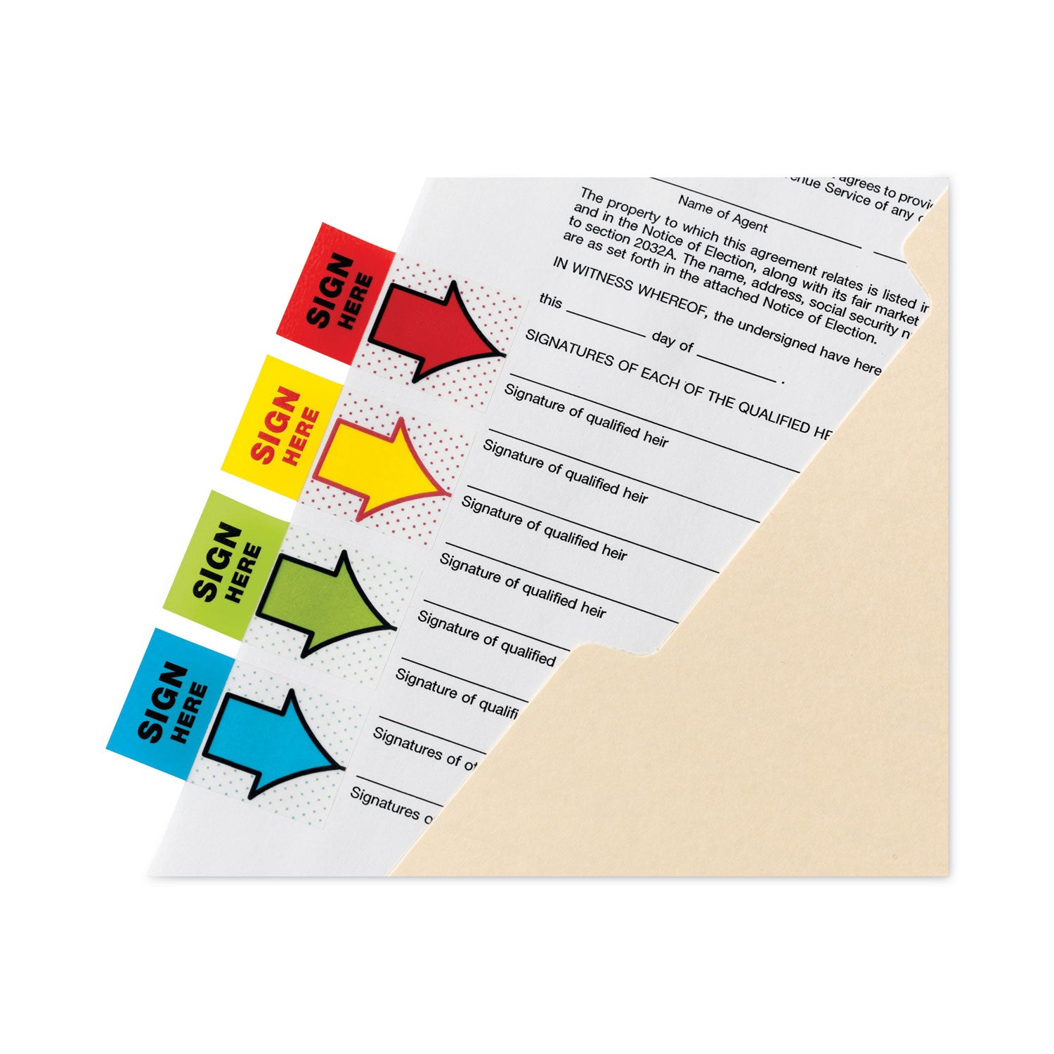 Post-it&reg; Message Flag Value Pack - 248 - 1" Flag/Note Width x 1 3/4" Flag/Note Length - Arrow, Rectangle - Unruled - SIGN HERE - Red, Blue, Yellow, Green, Red - Removable, Self-adhesive - Dispenser Included - 1 Pack