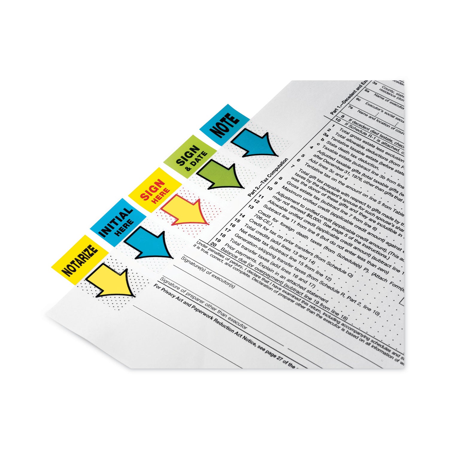 Post-it&reg; Message Flag Value Pack - 600 - 1" Flag/Note Width x 1 3/4" Flag/Note Length - Rectangle, Arrow - Unruled - SIGN HERE - Yellow - Removable - Dispenser Included - 50/Dispenser Box - 12 / Box