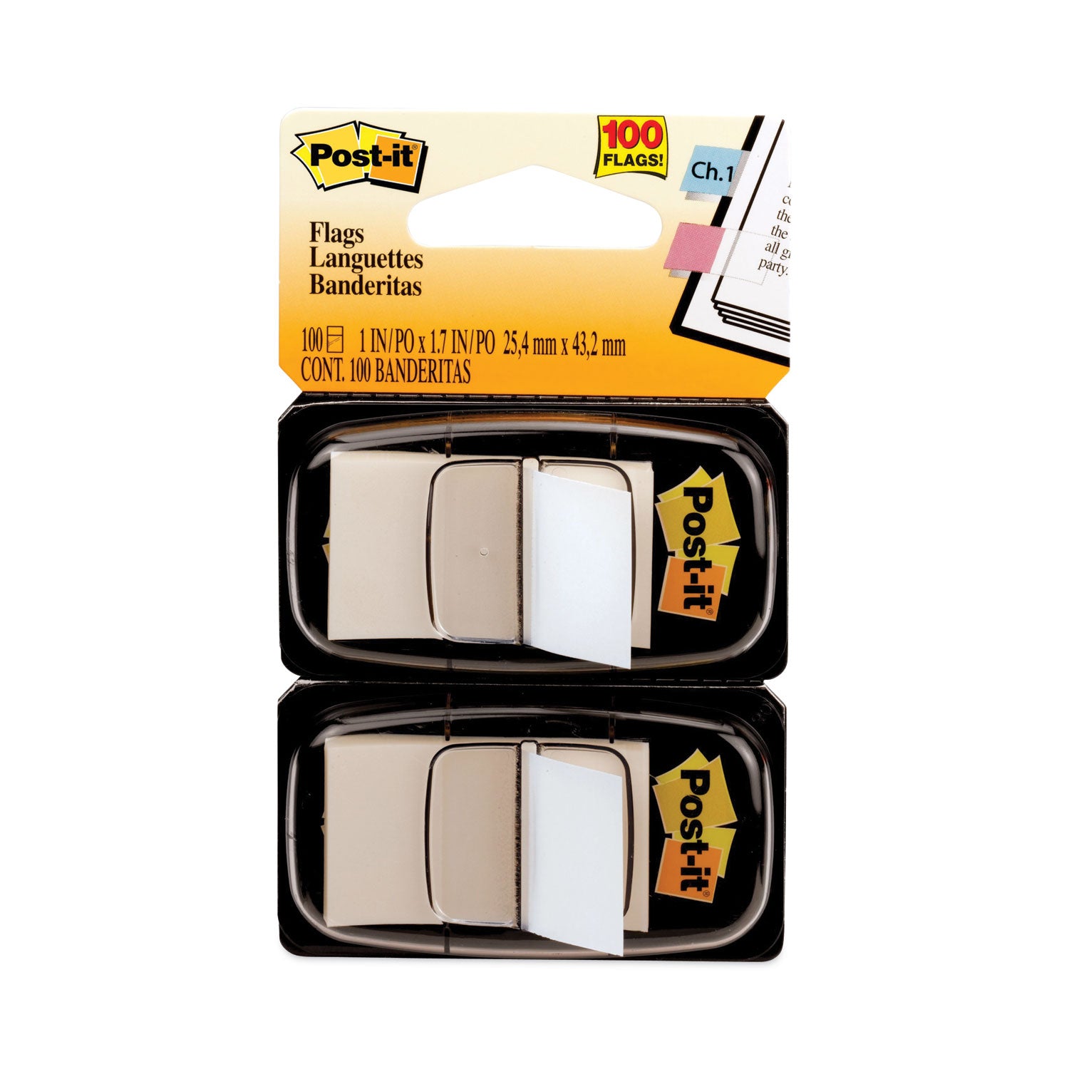 Post-it&reg; Flags - 100 - 1" Flag/Note Width x 1 3/4" Flag/Note Length - Rectangle - Unruled - White - Removable, Self-adhesive - Dispenser Included - 1 Pack