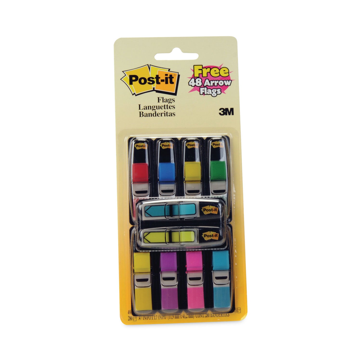 328 - 1/2" Flag/Note Width - Rectangle, Arrow - Unruled - Red, Blue, Yellow, Green, Purple, Pink, Blue, Red, Yellow - Removable, Self-adhesive - Dispenser Included - 280 / Pack
