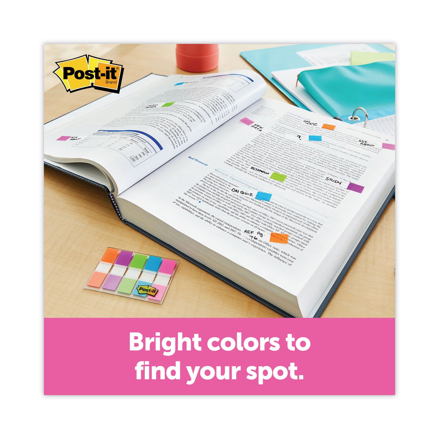 328 - 1/2" Flag/Note Width - Rectangle, Arrow - Unruled - Red, Blue, Yellow, Green, Purple, Pink, Blue, Red, Yellow - Removable, Self-adhesive - Dispenser Included - 280 / Pack