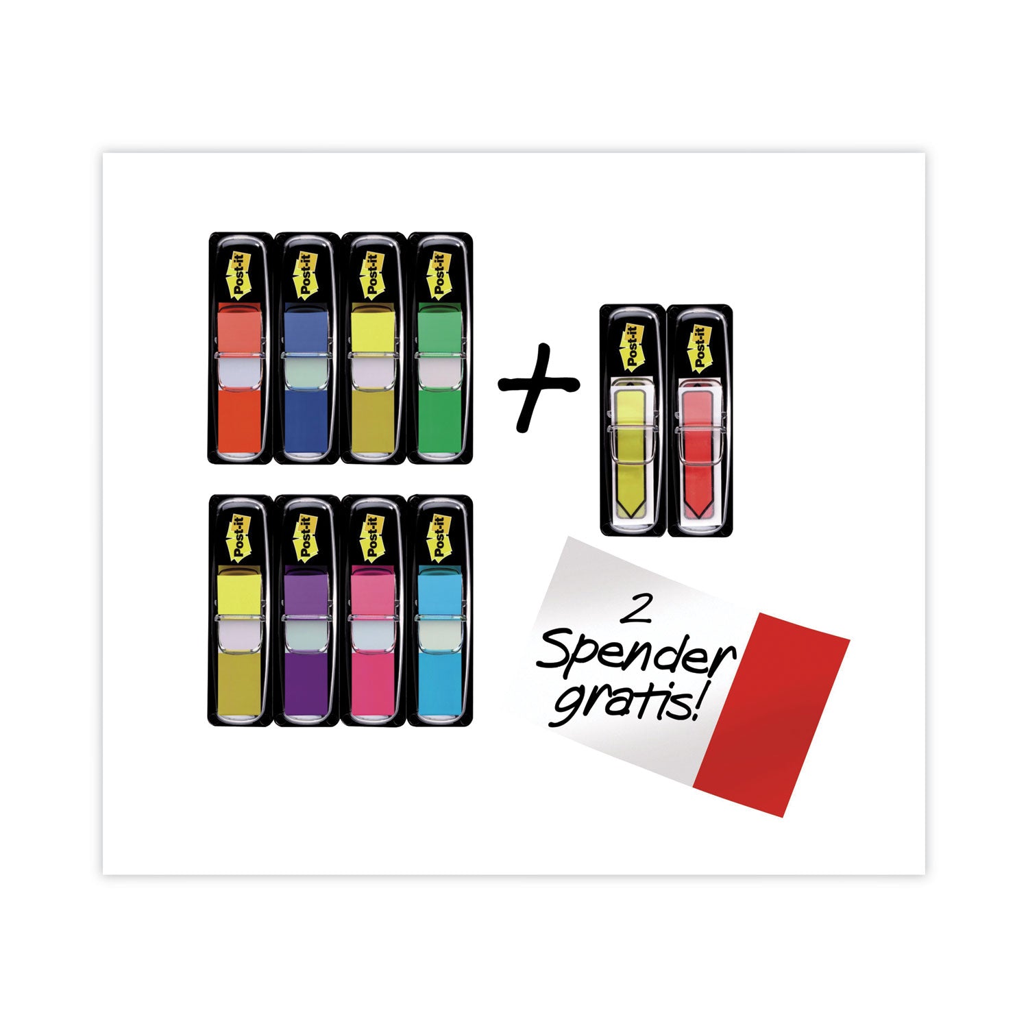 328 - 1/2" Flag/Note Width - Rectangle, Arrow - Unruled - Red, Blue, Yellow, Green, Purple, Pink, Blue, Red, Yellow - Removable, Self-adhesive - Dispenser Included - 280 / Pack