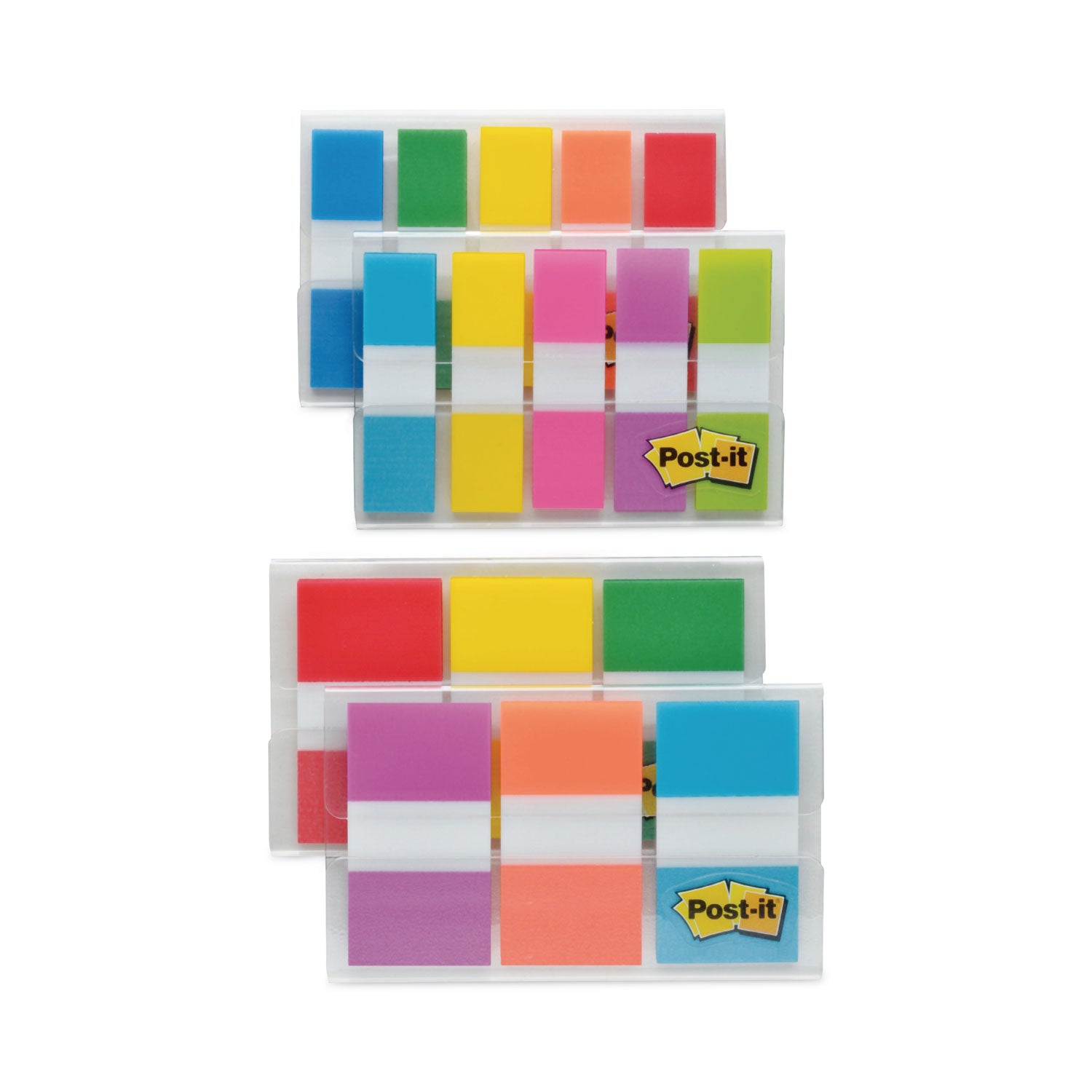 320 x Assorted - 1/2" Flag/Note Width, 1" Flag/Note Width - Blue, Green, Yellow, Orange, Red, Pink, Purple - Self-adhesive, Repositionable - Dispenser Included - 320 / Pack