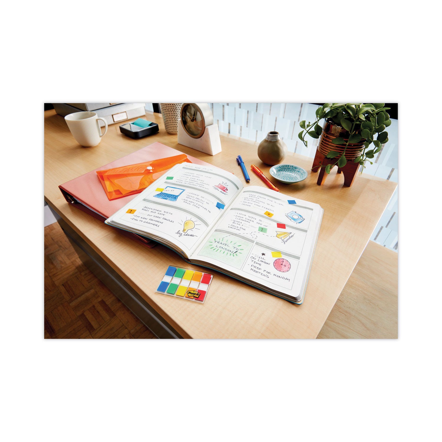 320 x Assorted - 1/2" Flag/Note Width, 1" Flag/Note Width - Blue, Green, Yellow, Orange, Red, Pink, Purple - Self-adhesive, Repositionable - Dispenser Included - 320 / Pack