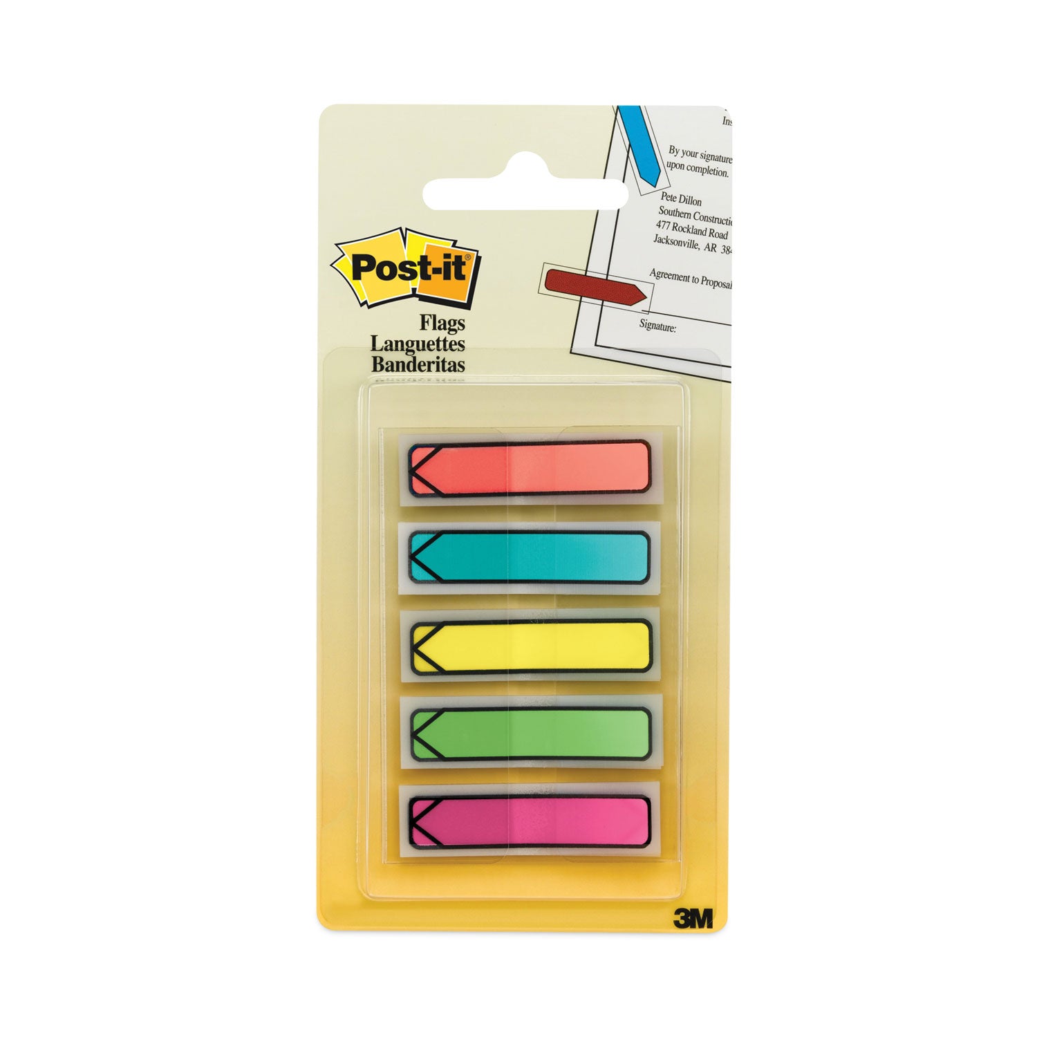 Post-it Arrow Flags, Bright Colors, 20 Each: Blue, Green, Pink, Purple, Yellow, 1/2" x 1-3/4", Arrow & Rectangle Shapes, Removable, Self-Adhesive, Dispenser Included, 80 Flags per Pack