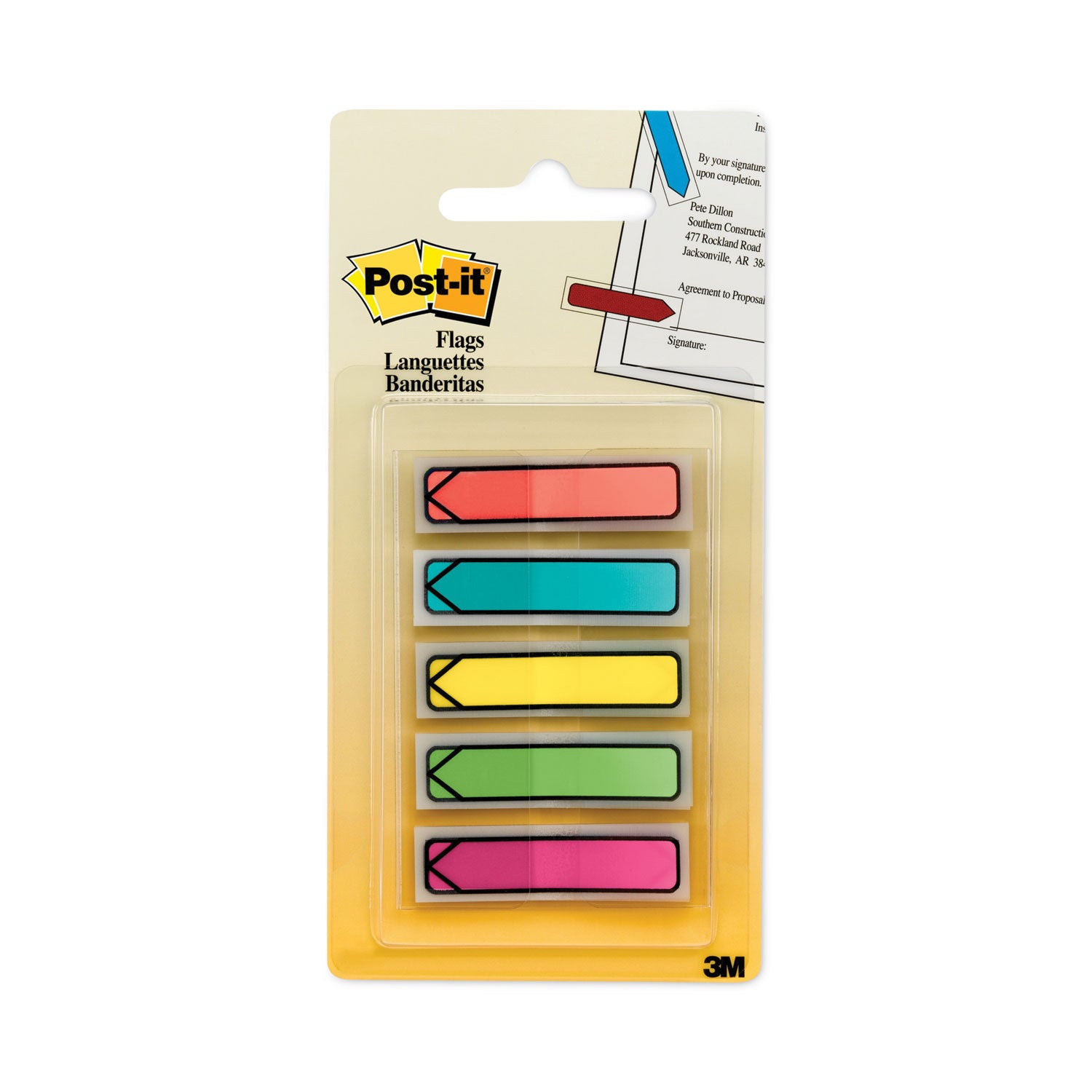 Post-it Arrow Flags, Bright Colors, 20 Each: Blue, Green, Pink, Purple, Yellow, 1/2" x 1-3/4", Arrow & Rectangle Shapes, Removable, Self-Adhesive, Dispenser Included, 80 Flags per Pack