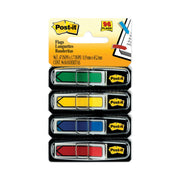 Post-it Arrow Flags, 96 Flags Total (24 Each: Red, Green, Yellow, Blue), 1/2" x 1-3/4", 4 Dispensers Included, Removable, Self-Adhesive, Repositionable