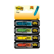 Post-it&reg; Arrow Message Flags - 80 - 1/2" Flag/Note Width x 1 3/4" Flag/Note Length - Arrow, Rectangle - Unruled - Sign & Date - Blue, Red, Green, Yellow, Assorted - Self-adhesive, Repositionable, Removable - Dispenser Included - 1 Pack