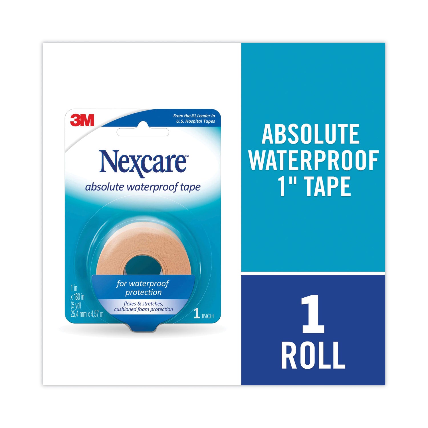 15 ft Length x 1" Width - Aqua - Foam - Dispenser Included - Water Proof - For First Aid - 1 Each