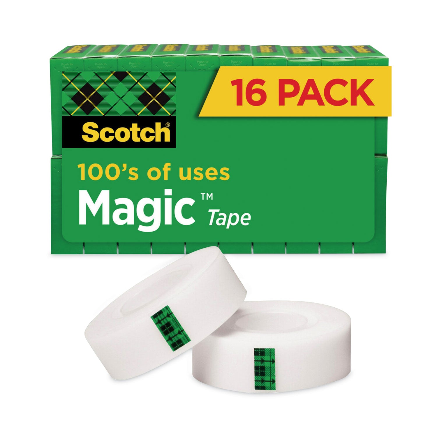 Scotch 3/4"W Magic Tape - 27.78 yd Length x 0.75" Width - 1" Core - Matte - Clear - Split Resistant, Tear Resistant - For Document, Book, Patching, Mending, Splicing - 16 / Pack