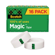 Scotch 3/4"W Magic Tape - 27.78 yd Length x 0.75" Width - 1" Core - Matte - Clear - Split Resistant, Tear Resistant - For Document, Book, Patching, Mending, Splicing - 16 / Pack