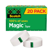 Scotch 3/4"W Magic Tape - 27.78 yd Length x 0.75" Width - 1" Core - Matte - Clear - Yellowing Resistant, Split Resistant, Tear Resistant - For Mending, Home, Office - 20 / Pack