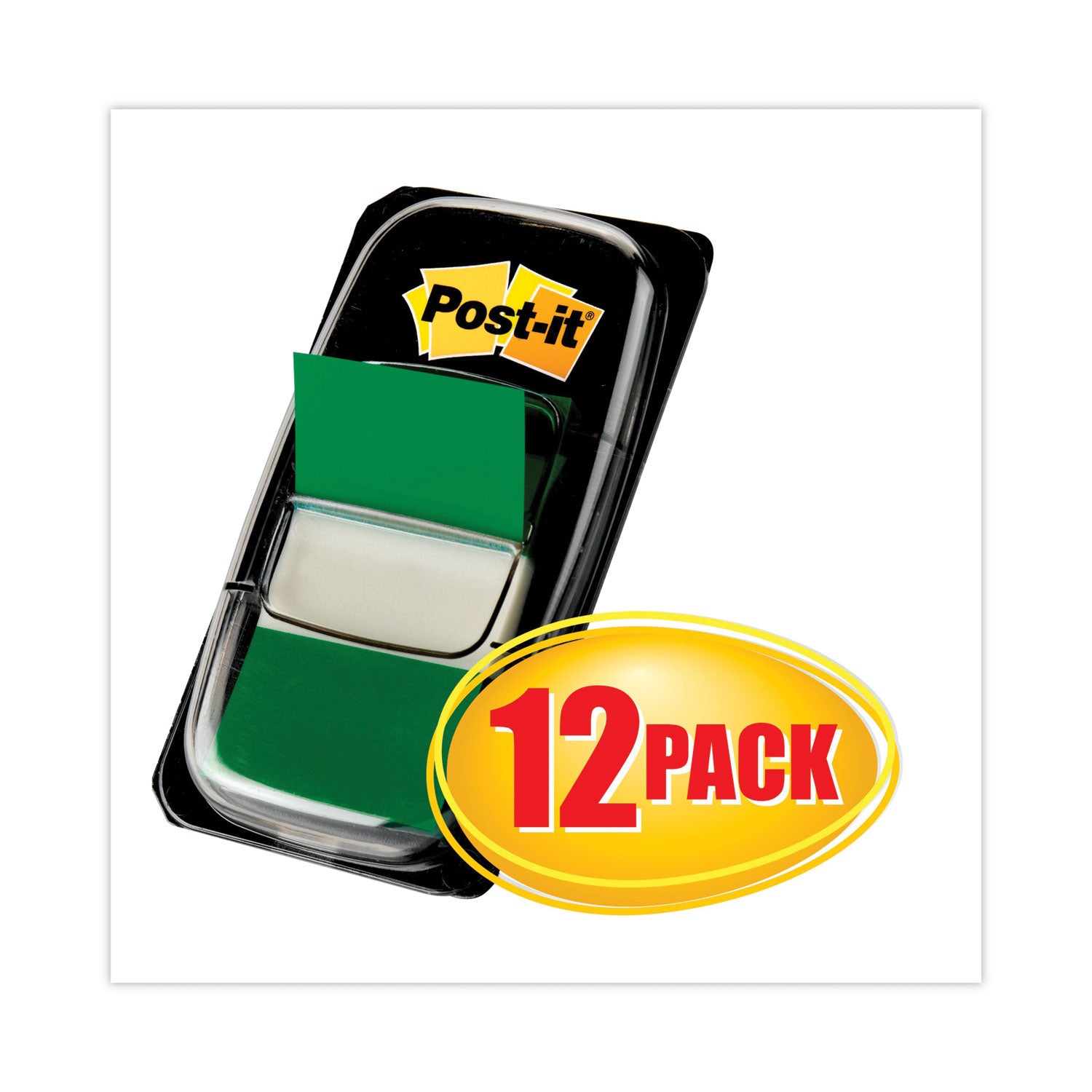 600 x Green - 1" Flag/Note Width x 1 3/4" Flag/Note Length - Rectangle - Unruled - Green - Removable, Writable - Dispenser Included - 50/Dispenser Box - 12 / Box