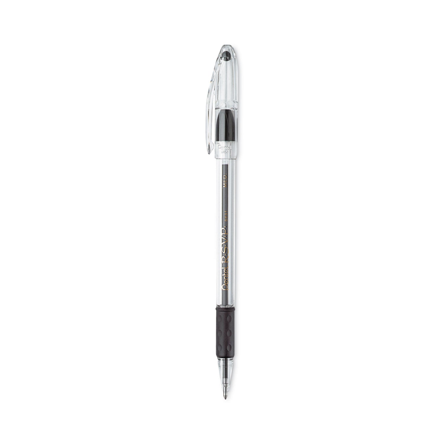 Pentel R.S.V.P. Ballpoint Stick Pens - Medium Pen Point - Refillable - Black Ink - Clear Barrel - Stainless Steel Tip - 24 / Pack