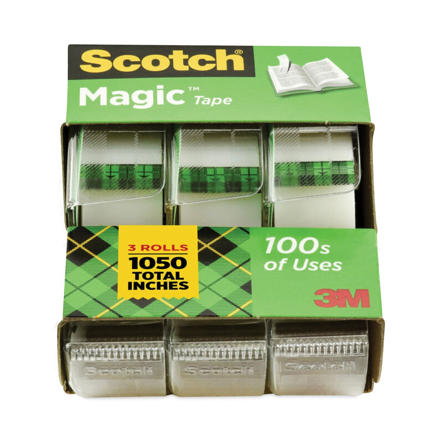 25 ft Length x 0.75" Width - 1" Core - Clear - Permanent Adhesive Backing - Dispenser Included - Handheld Dispenser - For Mending, Splicing - 3 / Pack