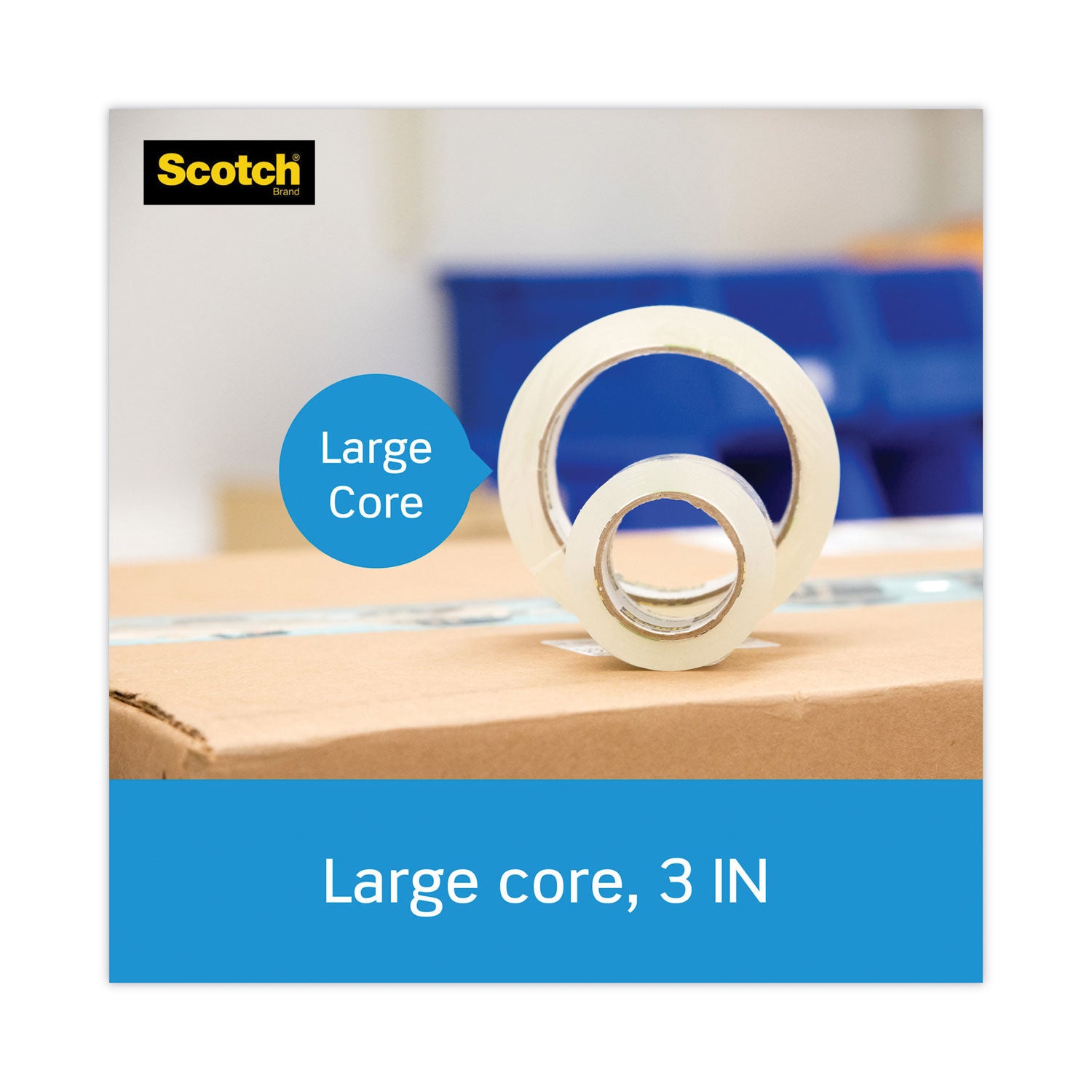 Scotch Heavy-Duty Shipping/Packaging Tape, Clear, 1.88" x 54.60 yd x 3.1 mil, 3" Core, Synthetic Rubber Resin, Split/Tear/Breakage Resistant, 1 Roll