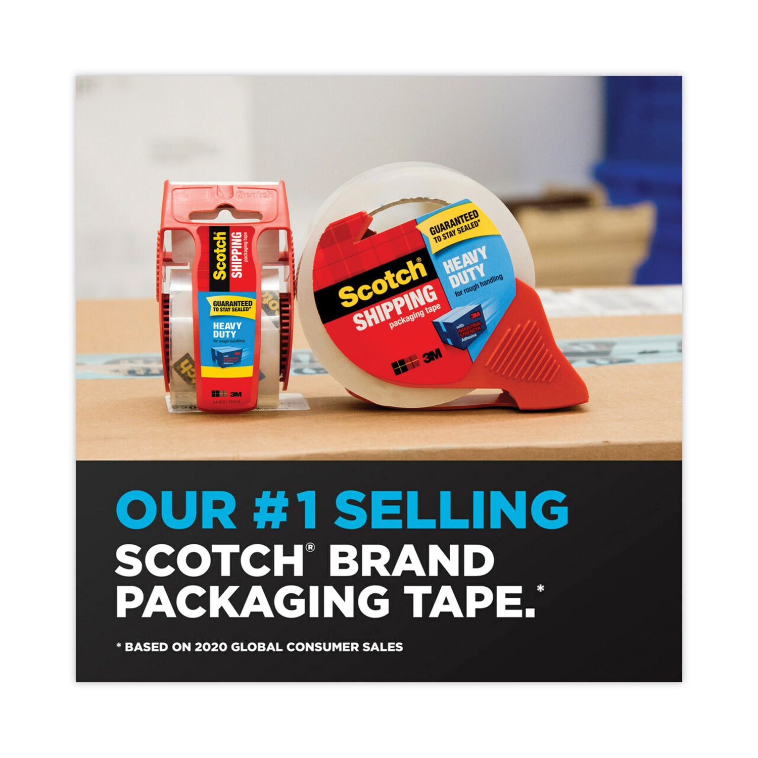 Scotch Heavy-Duty Shipping/Packaging Tape - 54.60 yd Length x 1.88" Width x 3.1 mil Thickness - 3" Core - Clear - Synthetic Rubber Resin - Rubber Resin Backing - Breakage Resistance - For Mailing, Moving, Shipping, Packing - 1 Carton