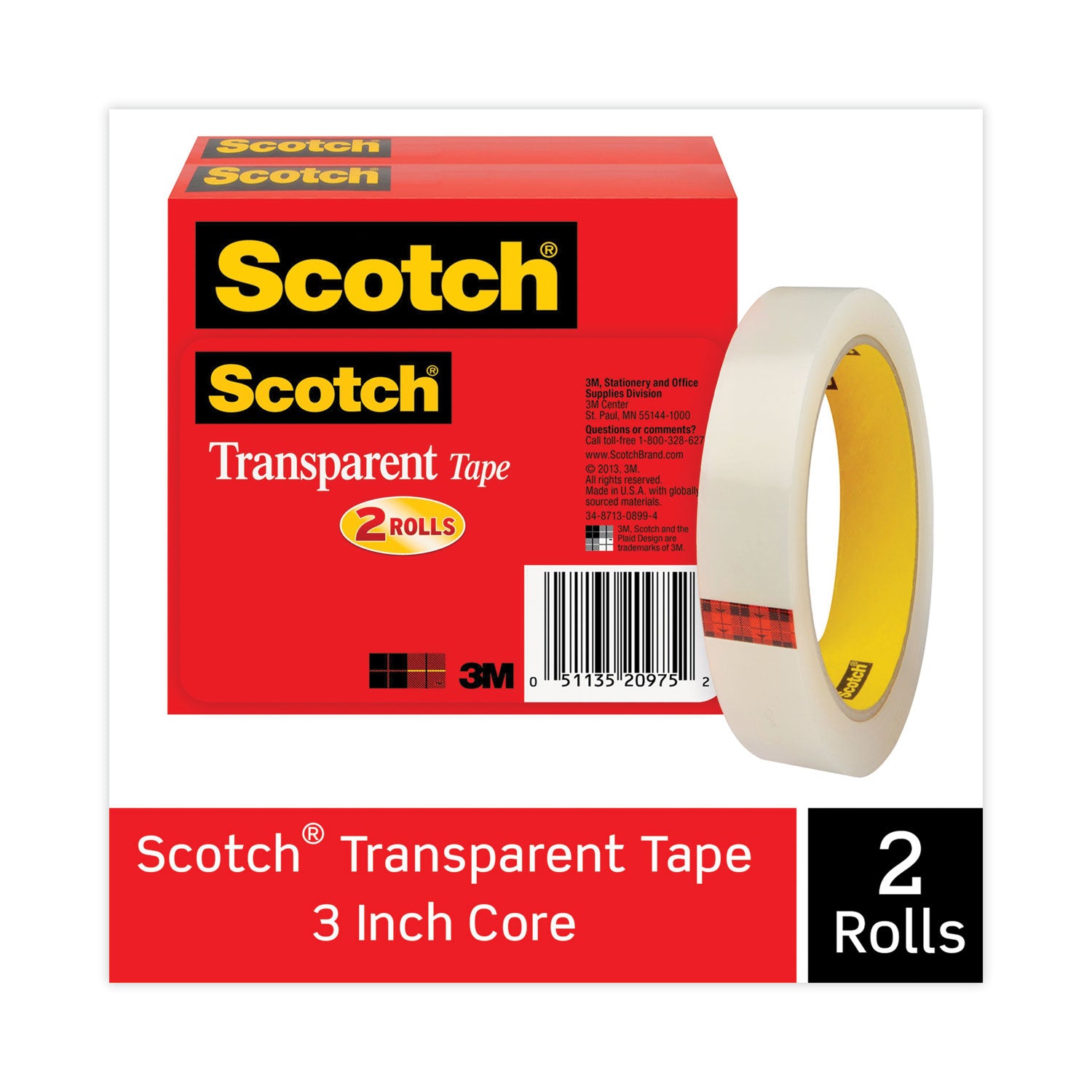 Scotch Transparent Tape - 3/4"W - 72 yd Length x 0.75" Width - 3" Core - Clear - Long Lasting - For Sealing, Label Protection, Wrapping, Mending - 1 Pack