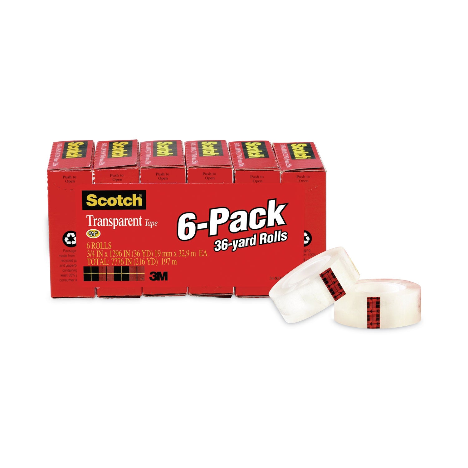 36 yd Length x 0.75" Width - 1" Core - Clear - Stain Resistant, Moisture Resistant, Long Lasting - For Wrapping, Sealing, Mending, Label Protection - 1 Pack