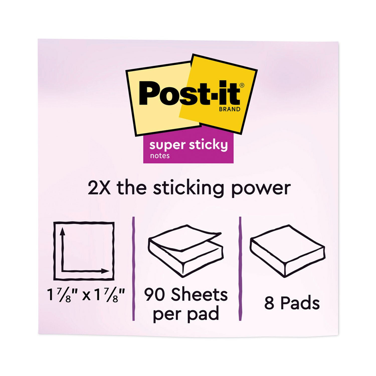 Post-it Super Sticky Notes, Playful Primaries Color Collection, 1 7/8" x 1 7/8", Square, 90 Sheets per Pad, 8 Pads/Pack, 720 Notes Total, Candy Apple Red, Sunnyside, Lucky Green, Blue Paradise