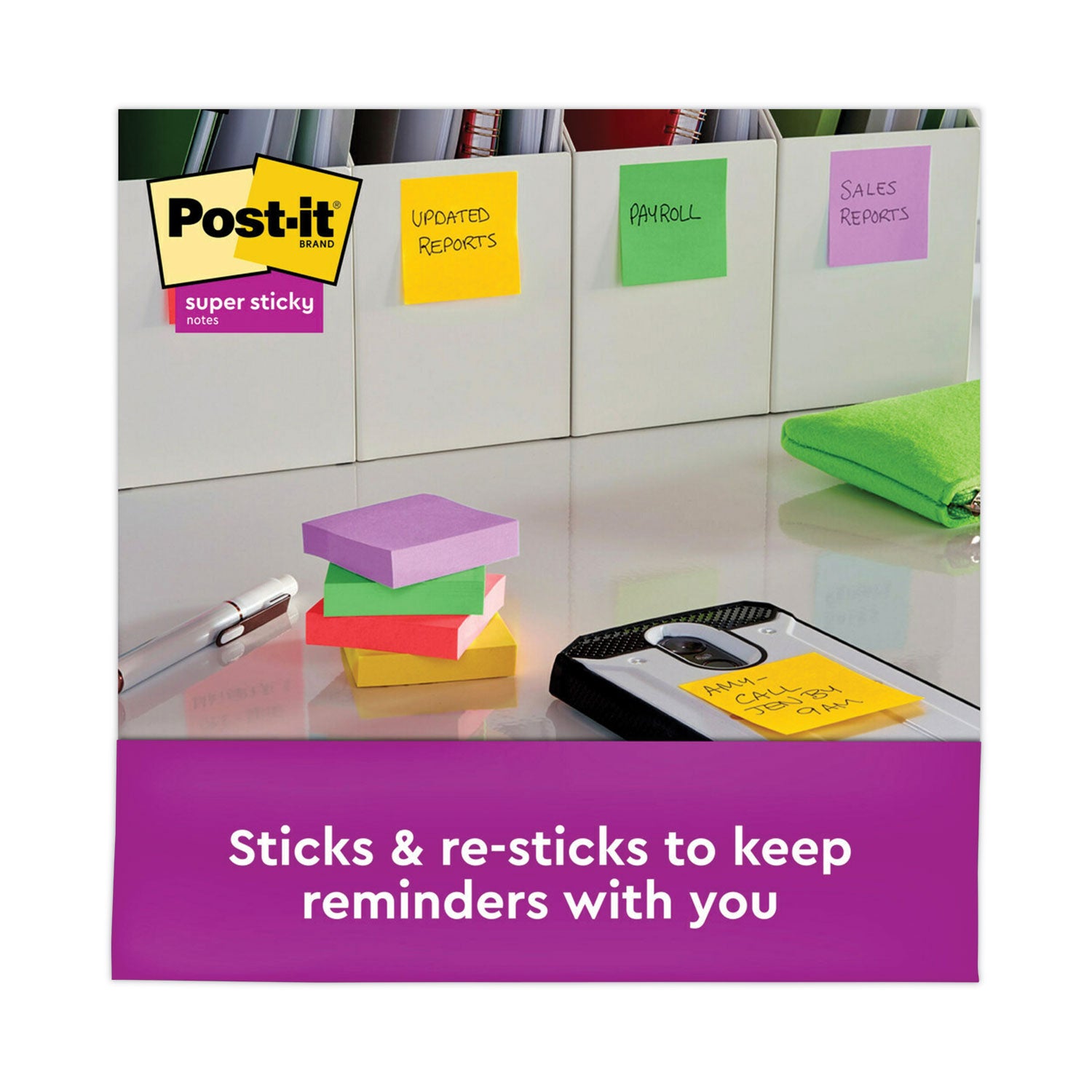 Post-it Super Sticky Notes, Playful Primaries Color Collection, 1 7/8" x 1 7/8", Square, 90 Sheets per Pad, 8 Pads/Pack, 720 Notes Total, Candy Apple Red, Sunnyside, Lucky Green, Blue Paradise