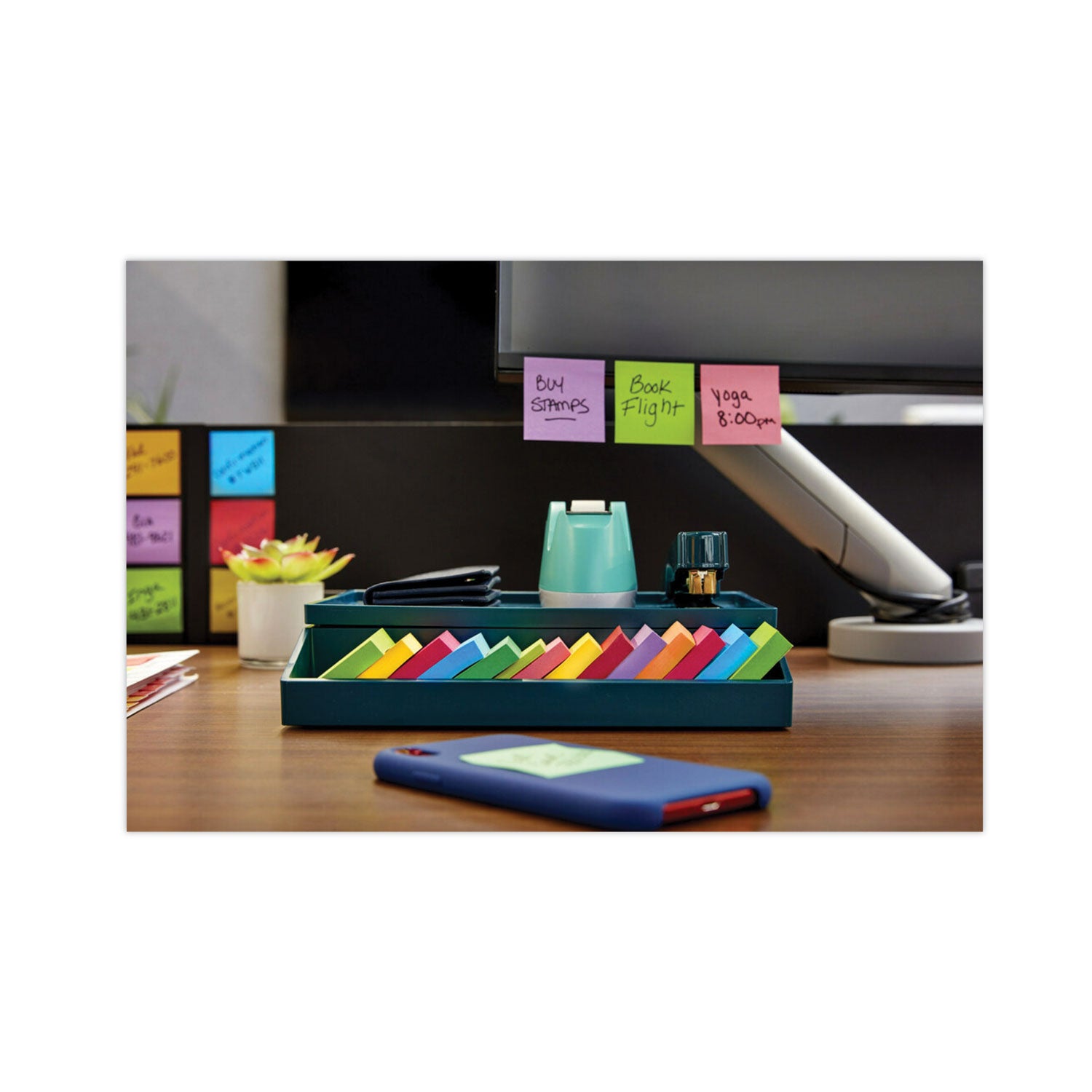 Post-it Super Sticky Notes, Playful Primaries Color Collection, 1 7/8" x 1 7/8", Square, 90 Sheets per Pad, 8 Pads/Pack, 720 Notes Total, Candy Apple Red, Sunnyside, Lucky Green, Blue Paradise