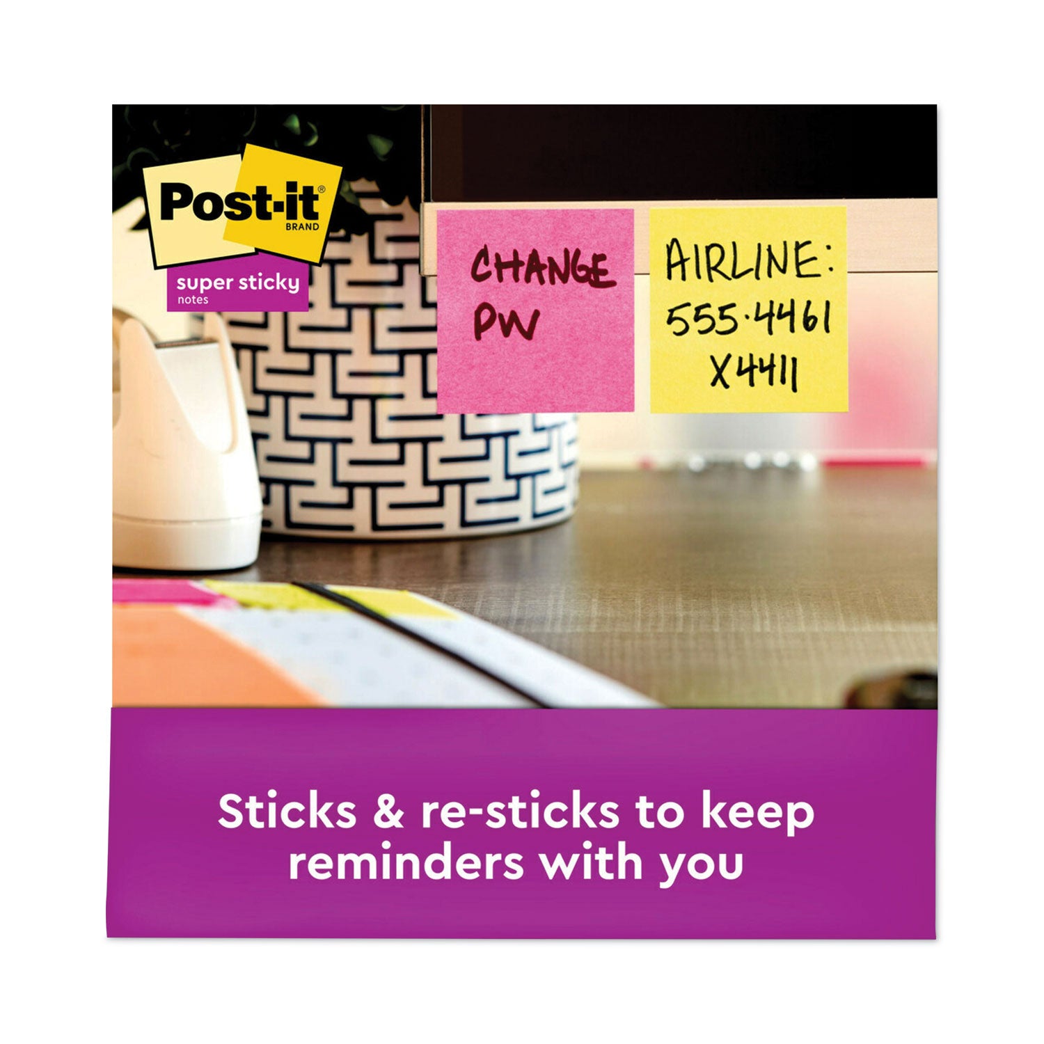 Post-it&reg; Super Sticky Notes - Energy Boost Color Collection - 720 - 2" Flag/Note Width x 2" Flag/Note Length - Square - 90 Sheets per Pad - Unruled - Vital Orange, Tropical Pink, Limeade, Blue Paradise - Paper - Self-adhesive - 1 Pack