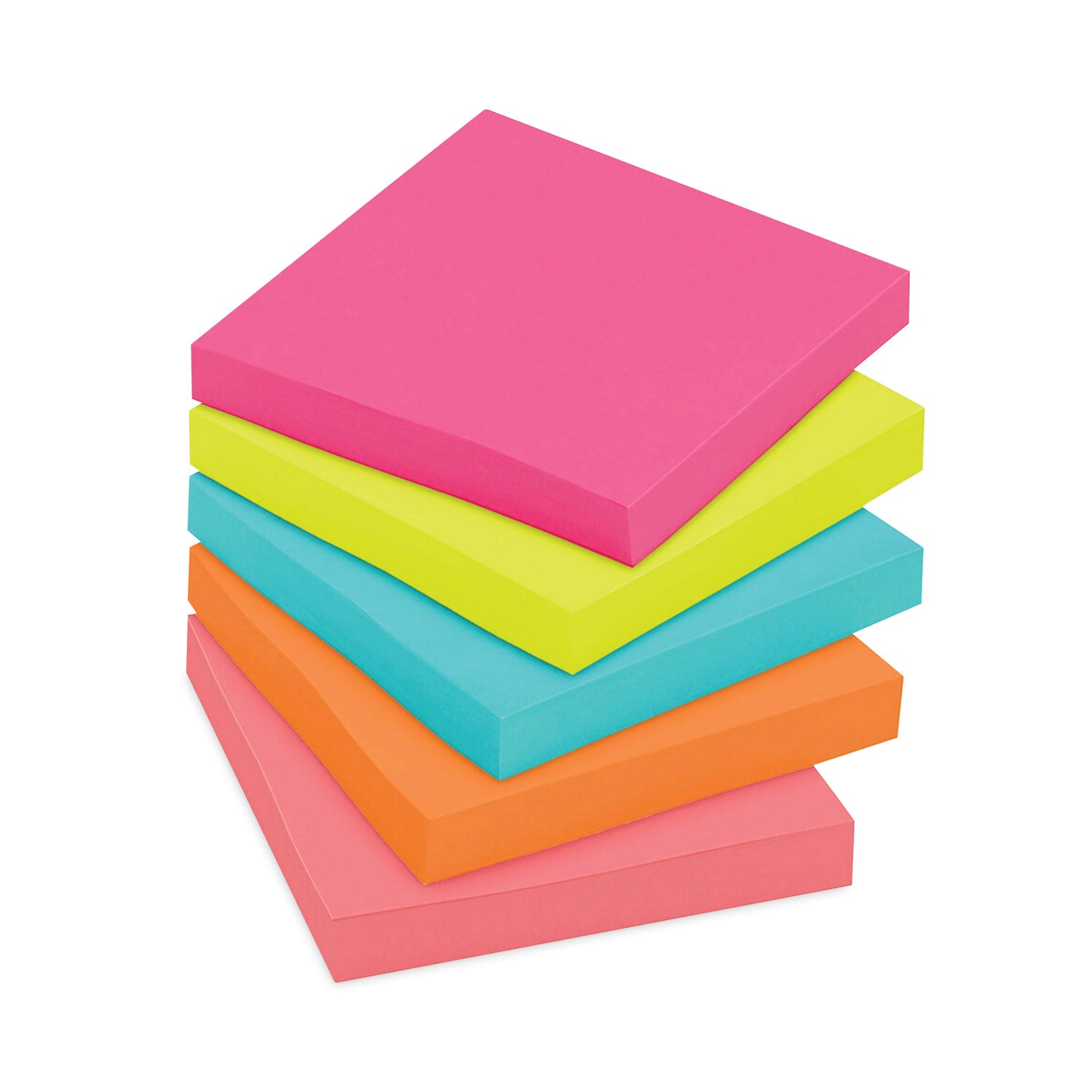 Post-it&reg; Notes - Poptimistic Color Collection - 500 - 3" Flag/Note Width x 3" Flag/Note Length - Square - 100 Sheets per Pad - Unruled - Power Pink, Acid Lime, Aqua Splash, Vital Orange, Guava - Paper - Self-adhesive, Repositionable - 1 Pack