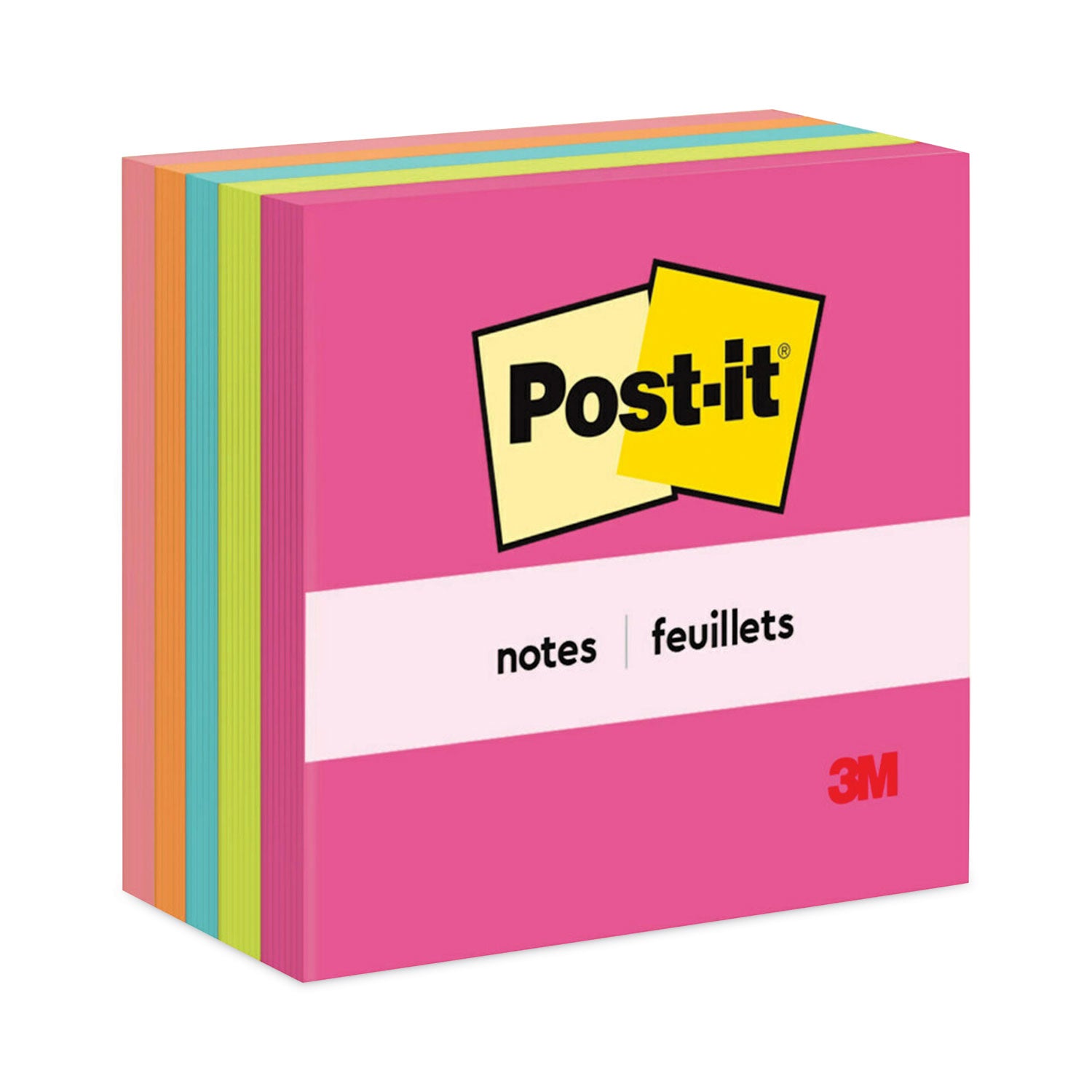 Post-it&reg; Notes - Poptimistic Color Collection - 500 - 3" Flag/Note Width x 3" Flag/Note Length - Square - 100 Sheets per Pad - Unruled - Power Pink, Acid Lime, Aqua Splash, Vital Orange, Guava - Paper - Self-adhesive, Repositionable - 1 Pack
