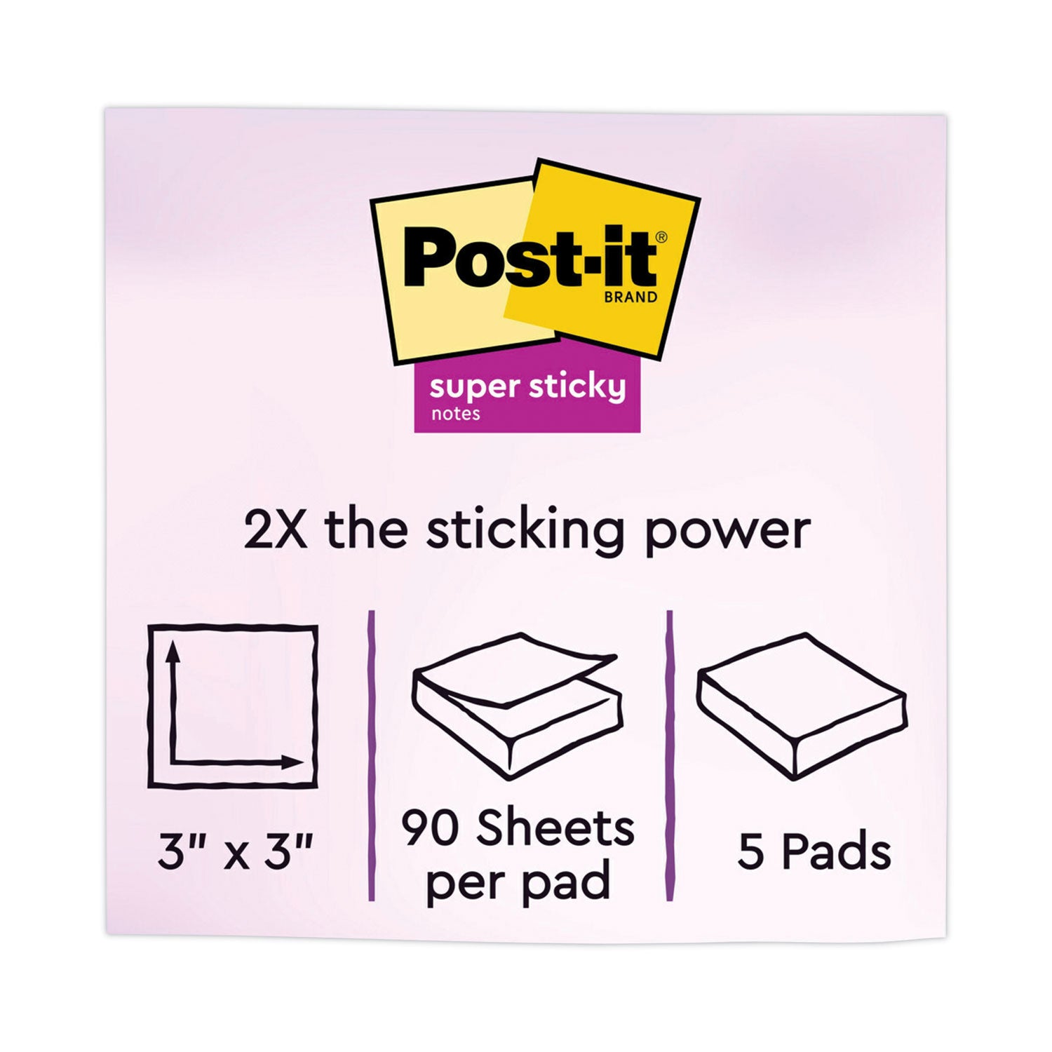 Post-it Super Sticky Notes, Playful Primaries Color Collection, 3" x 3", 90 Sheets per Pad, 5 Pads, Multicolor