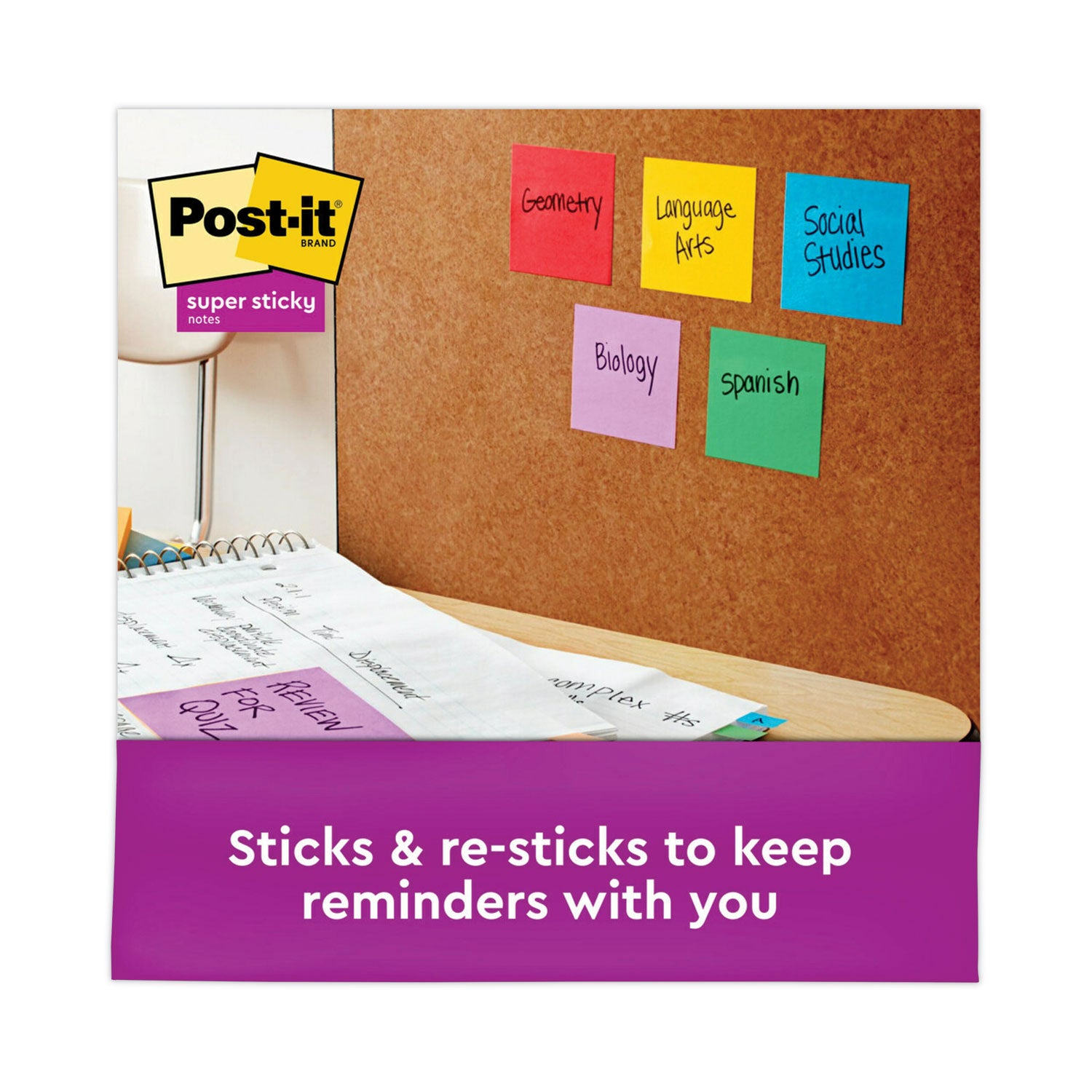 Post-it Super Sticky Notes, Playful Primaries Color Collection, 3" x 3", 90 Sheets per Pad, 5 Pads, Multicolor