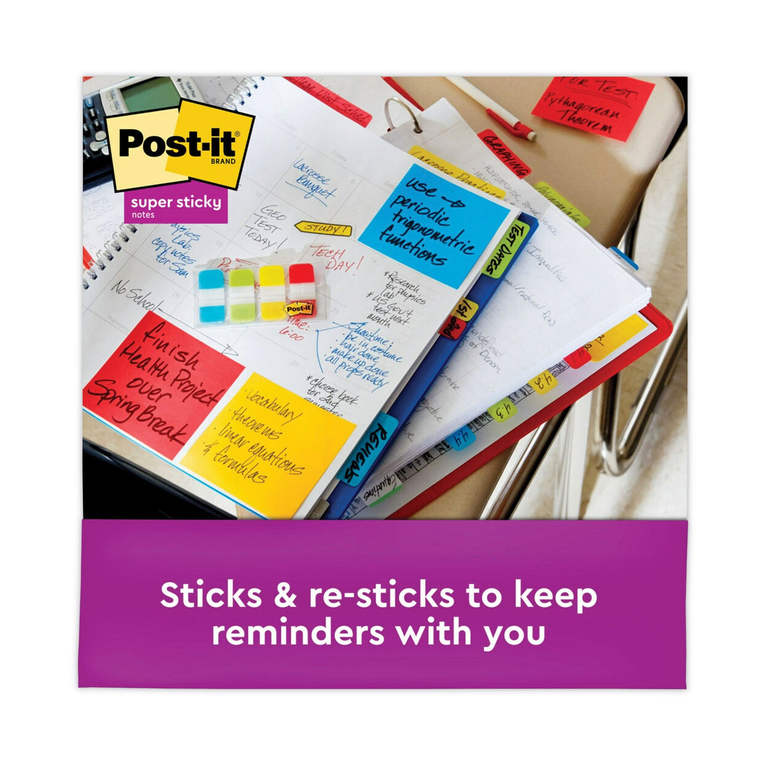 Post-it Super Sticky Notes, Playful Primaries Color Collection, 3" x 3", 90 Sheets per Pad, 5 Pads, Multicolor