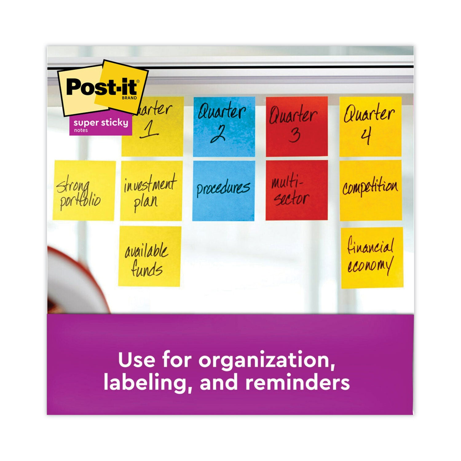Post-it Super Sticky Notes, Playful Primaries Color Collection, 3" x 3", 90 Sheets per Pad, 5 Pads, Multicolor