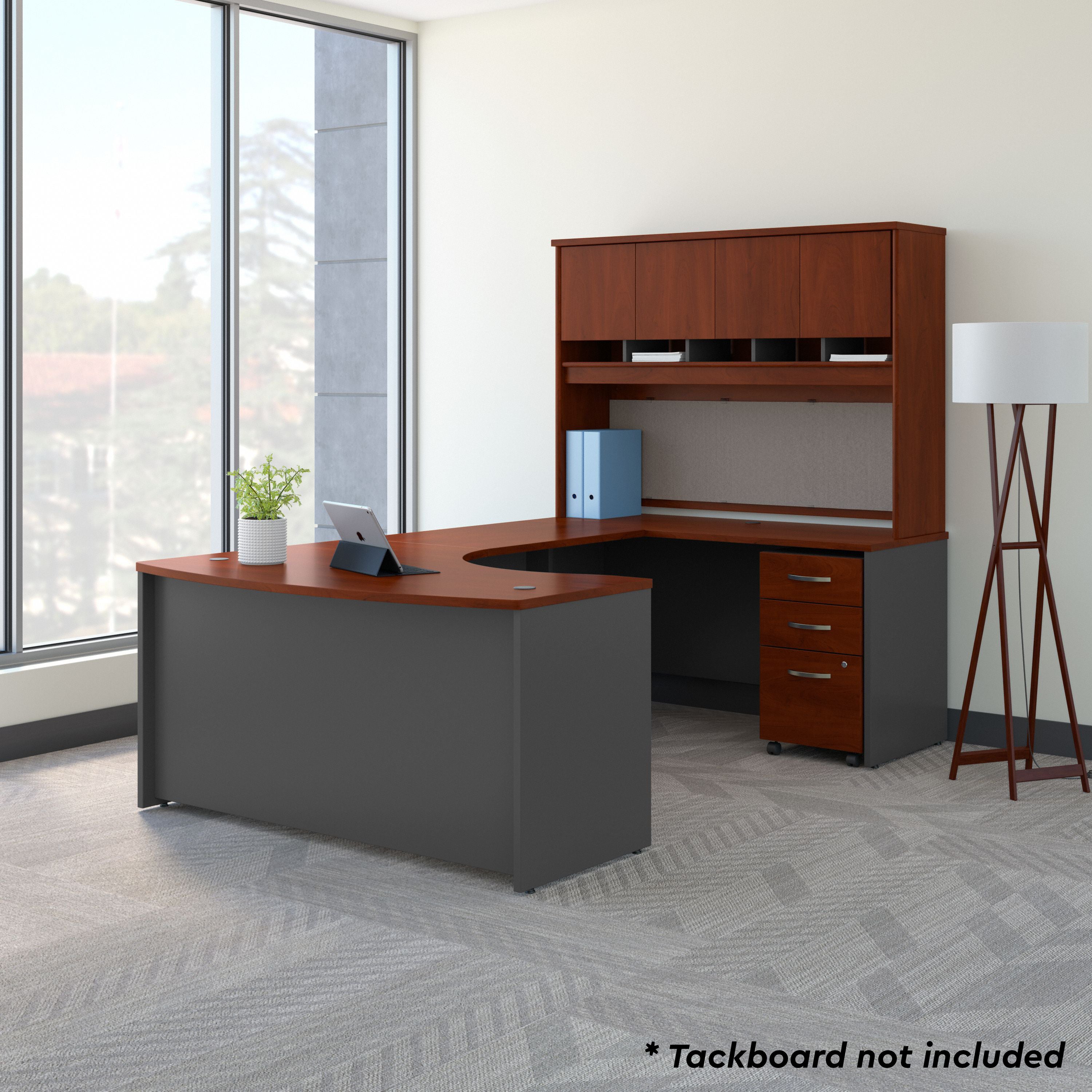 Bush Business Furniture Series C 60W Right Handed Bow Front U Shaped Desk with Hutch and Storage in Hansen Cherry - 59.45" Width x 101.65" Depth x 72.85" Height