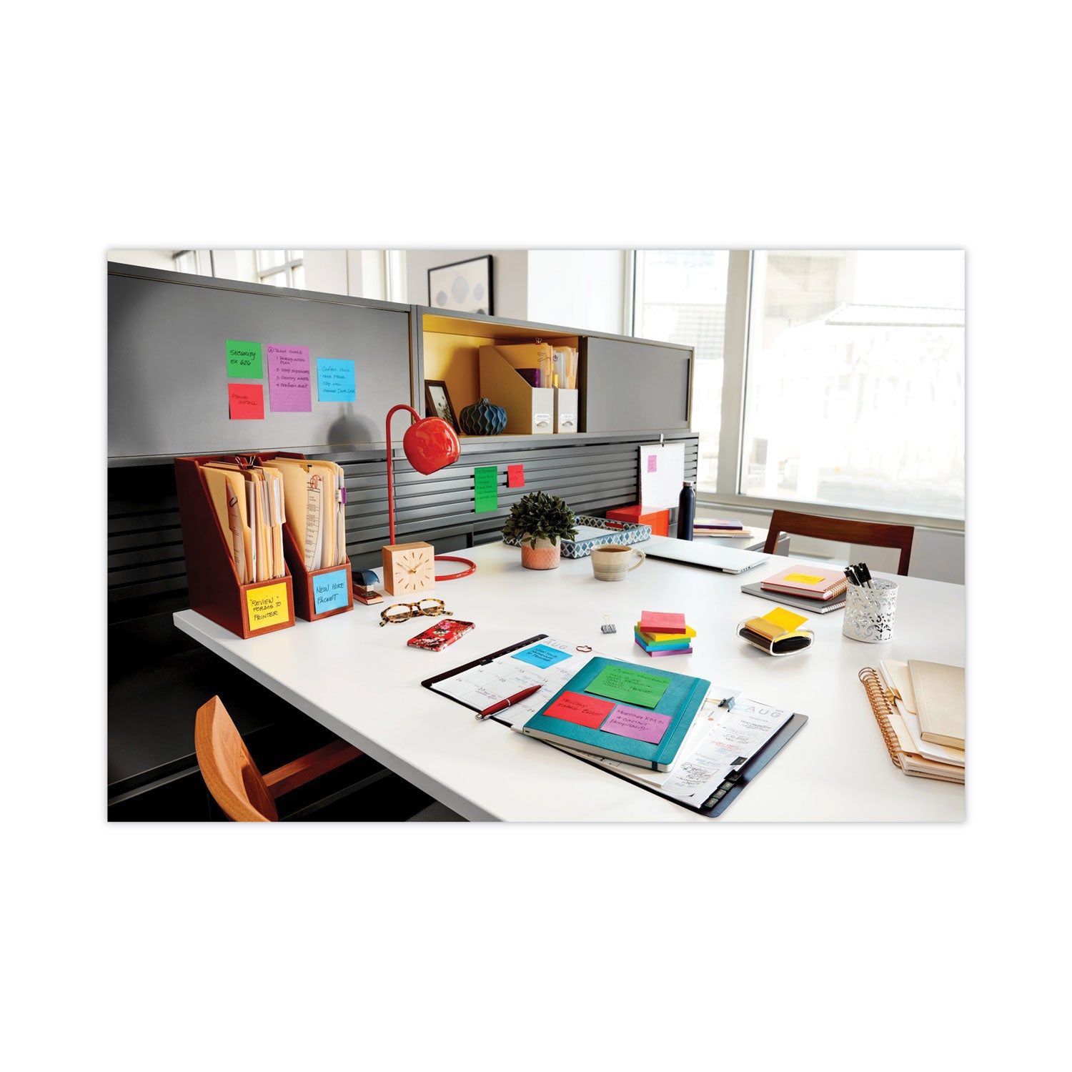 540 - 4" Flag/Note Width x 4" Flag/Note Length - Square - 90 Sheets per Pad - Ruled - Candy Apple Red, Vital Orange, Lucky Green, Sunnyside, Blue Paradise, Iris Infusion - Paper - Self-adhesive - 6 / Pack