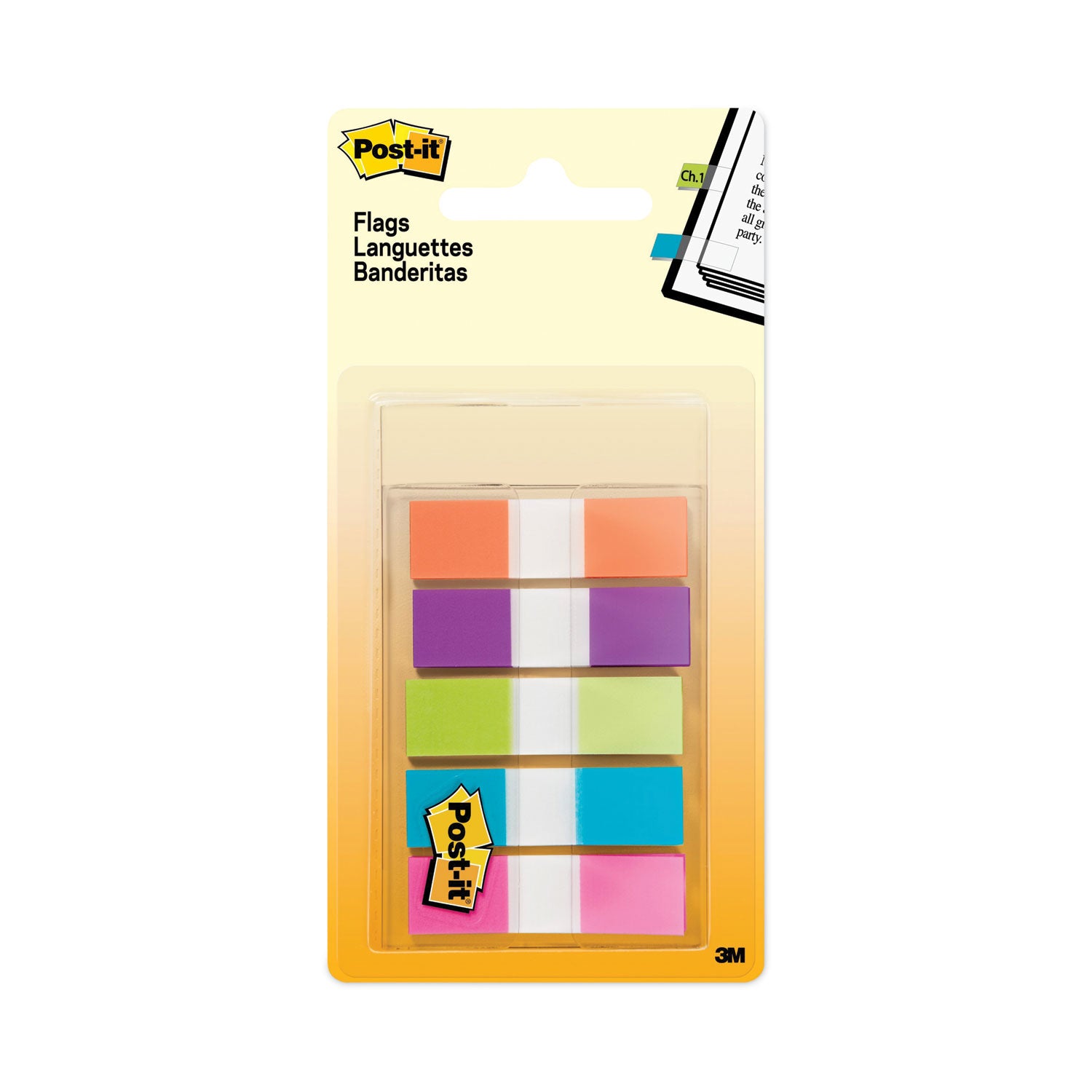 100 x Assorted - 1/2" Flag/Note Width x 1 3/4" Flag/Note Length - Orange, Purple, Green, Blue, Pink - Removable - 100 / Pack