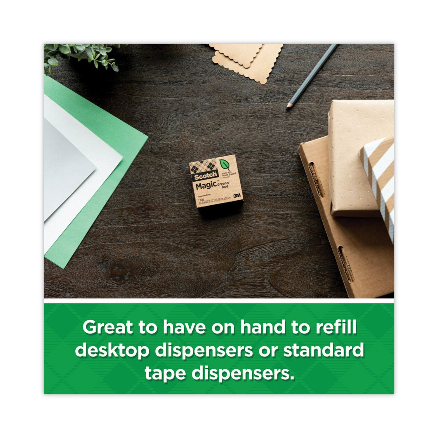 Scotch 3/4"W Magic Greener Tape - 25 yd Length x 0.75" Width - 1" Core - Matte - Clear - Split Resistant, Tear Resistant - For Office - 1 Pack