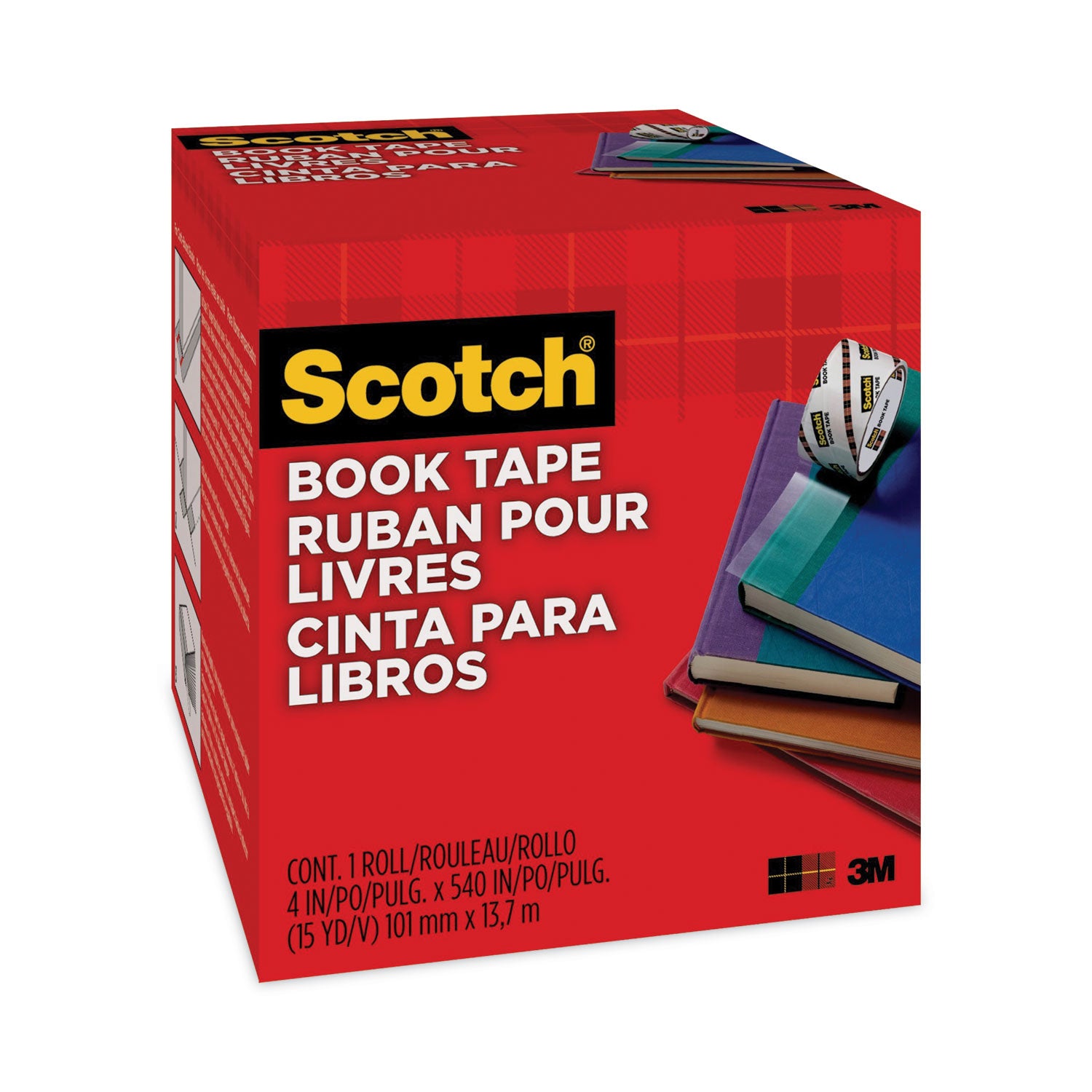 Scotch Book Tape - 15 yd Length x 4" Width - 3" Core - Clear - Acrylic - Crack Resistant - For Repairing, Reinforcing, Protecting, Covering - 1 Roll
