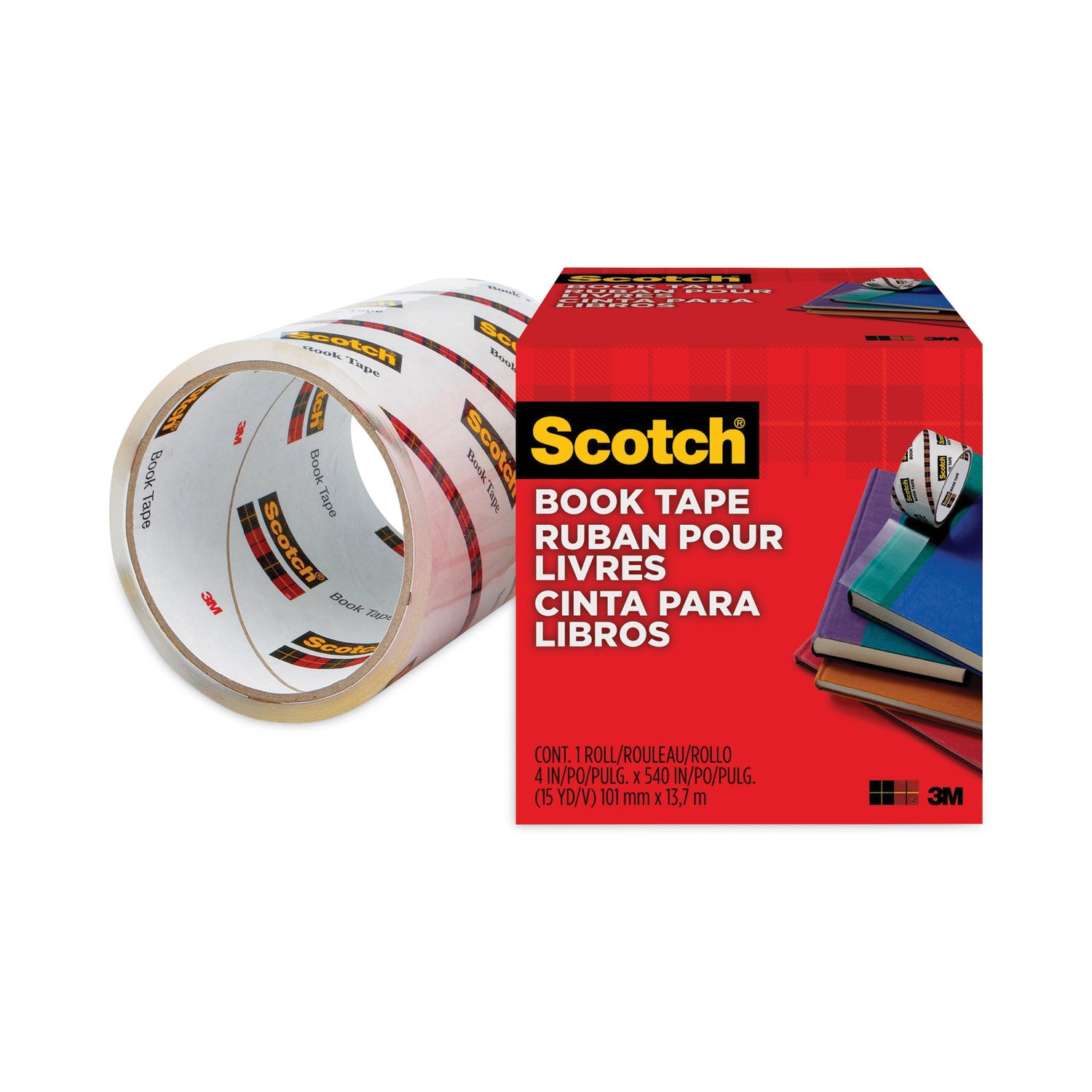 Scotch Book Tape - 15 yd Length x 4" Width - 3" Core - Clear - Acrylic - Crack Resistant - For Repairing, Reinforcing, Protecting, Covering - 1 Roll