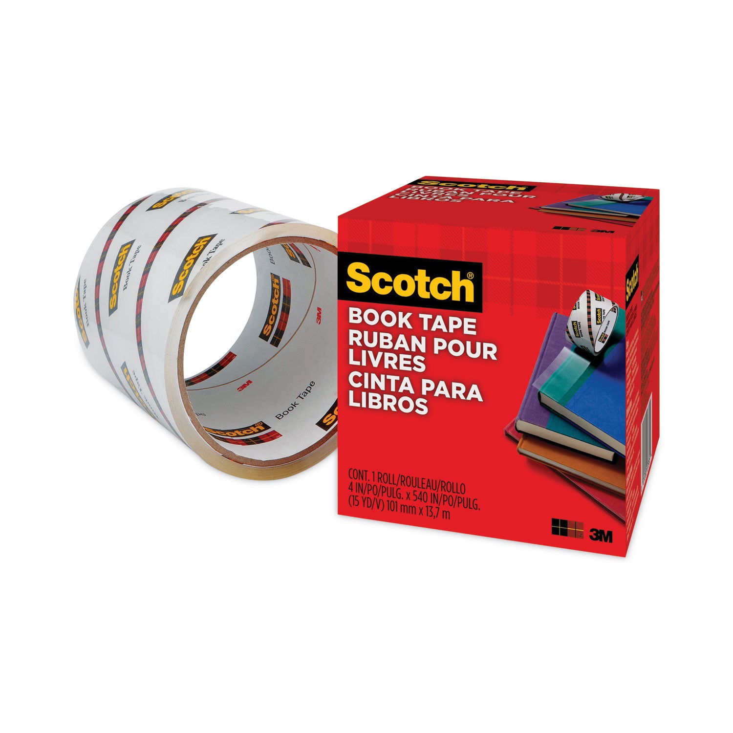 Scotch Book Tape - 15 yd Length x 4" Width - 3" Core - Clear - Acrylic - Crack Resistant - For Repairing, Reinforcing, Protecting, Covering - 1 Roll