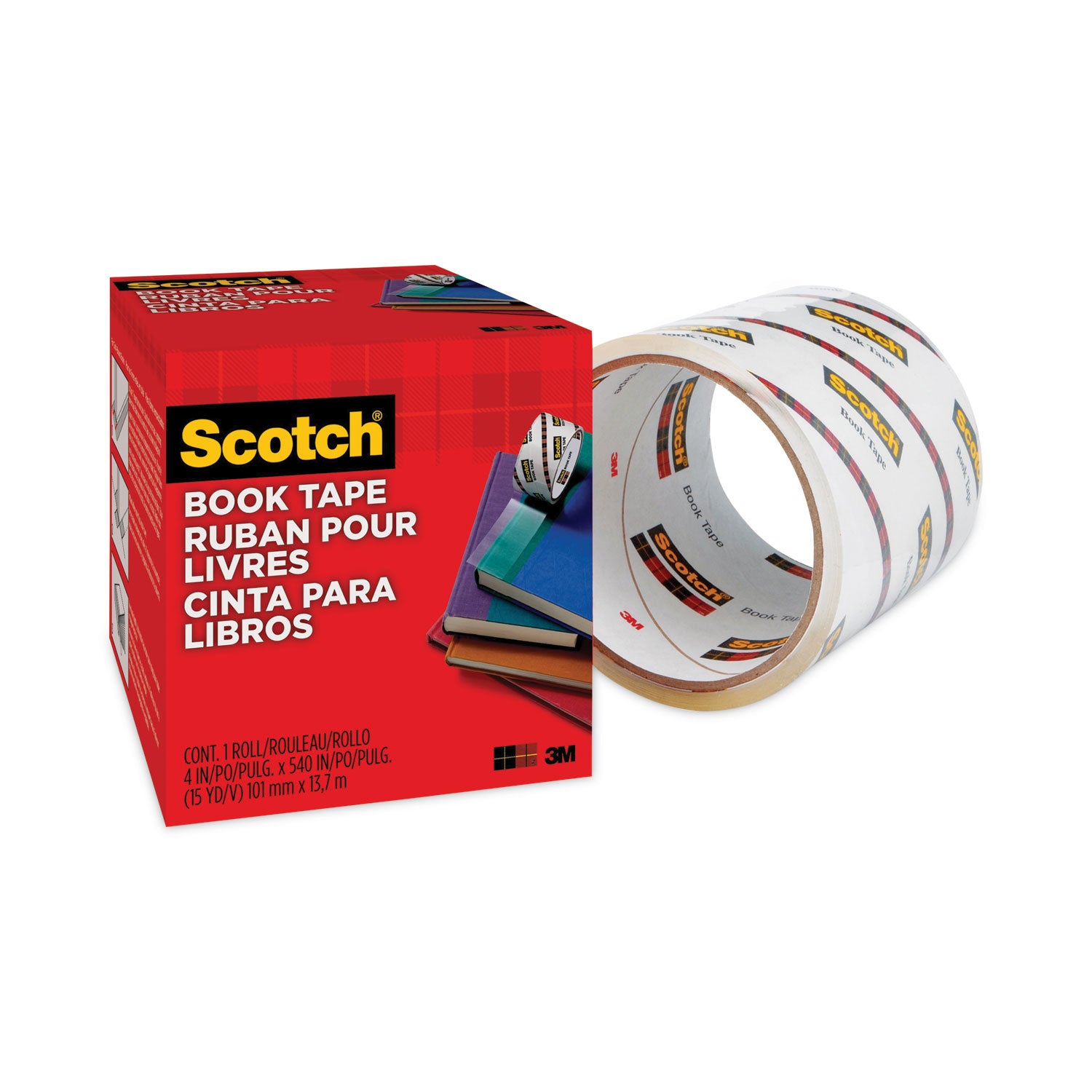 Scotch Book Tape - 15 yd Length x 4" Width - 3" Core - Clear - Acrylic - Crack Resistant - For Repairing, Reinforcing, Protecting, Covering - 1 Roll