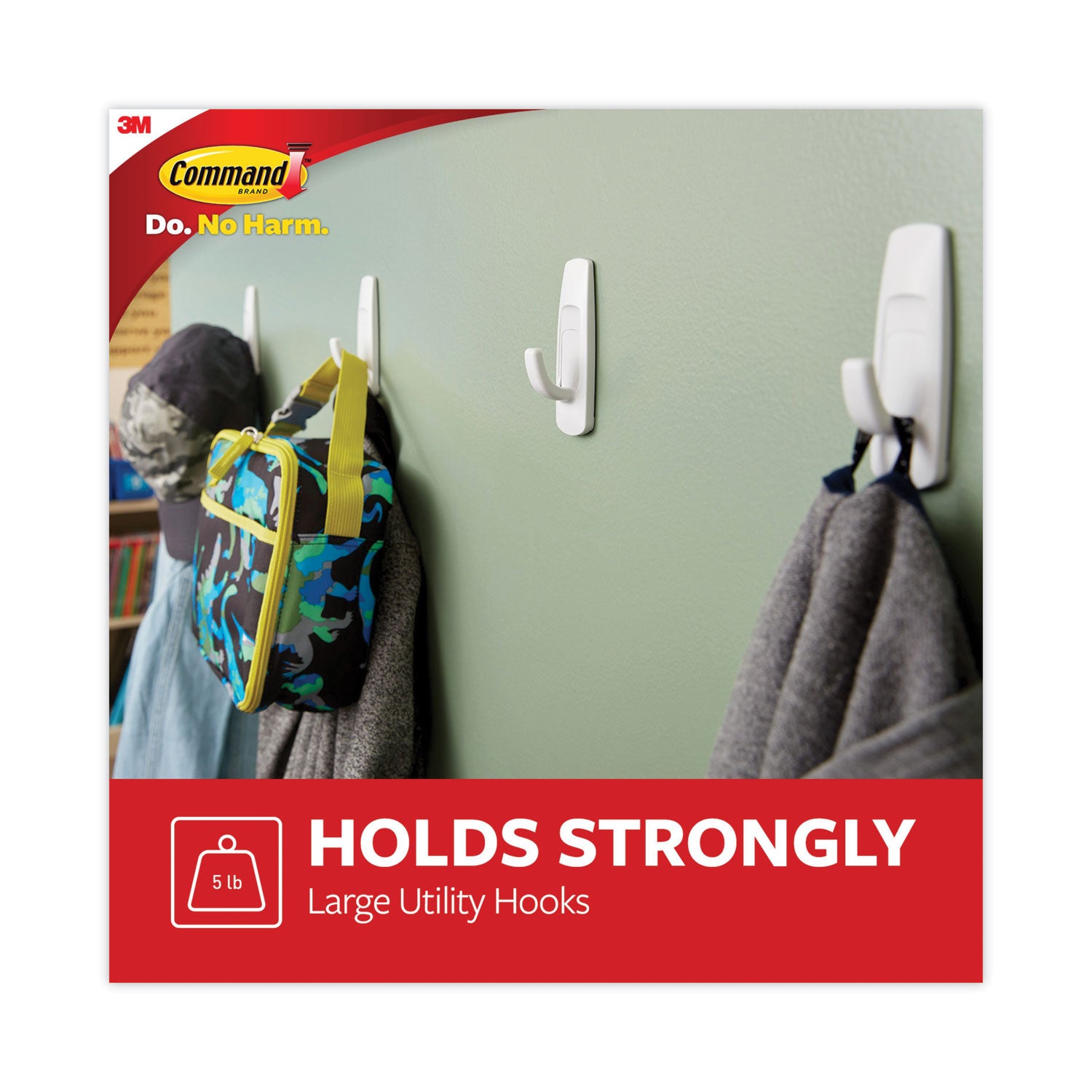 14 Hooks - 14 Large Hook - 5 lb (2.27 kg) Capacity - 3.9" Height x 1.8" Width - for Multipurpose, Paint, Wood, Tile - Plastic - White - 20 / Pack