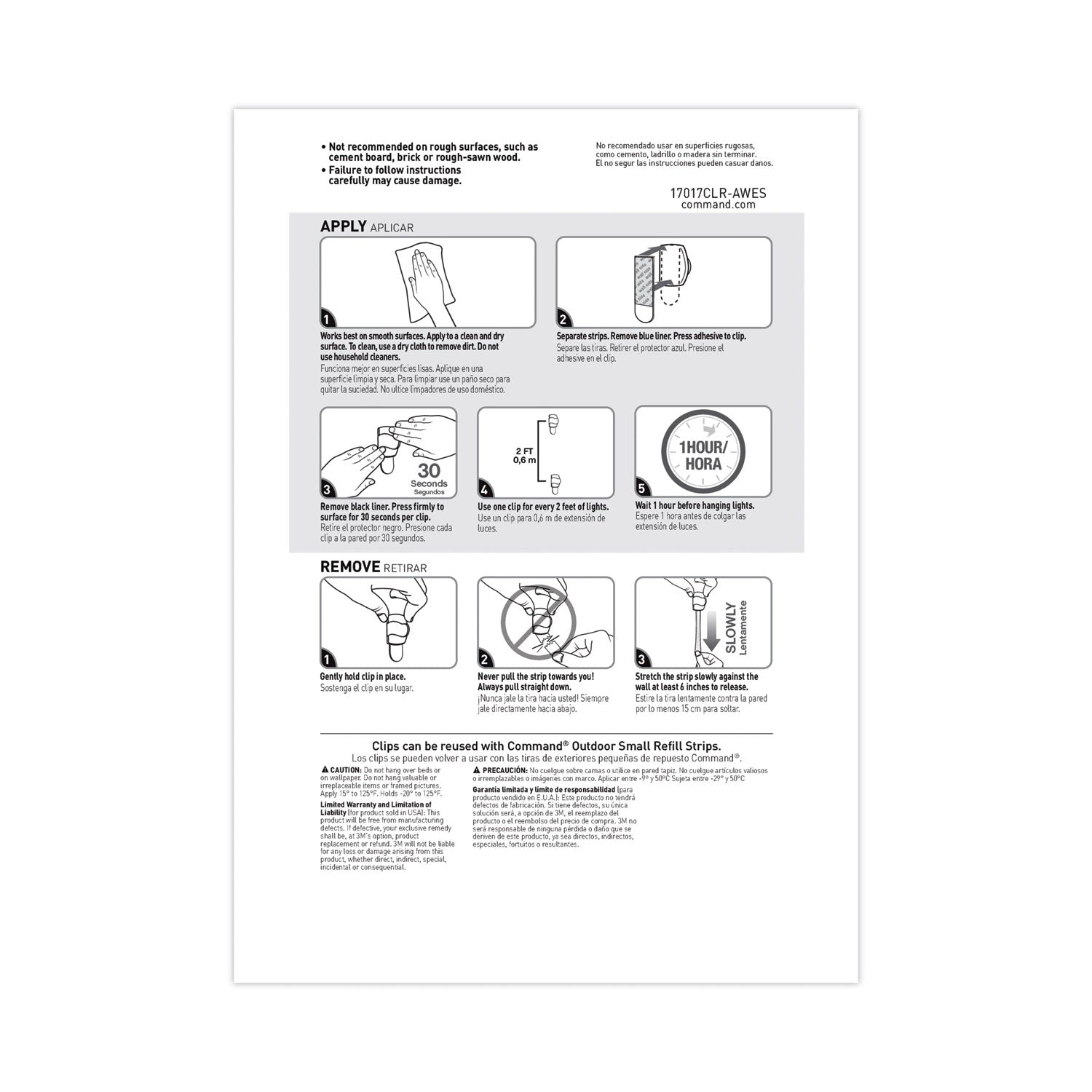All Weather Hooks and Strips, Small, Plastic, Clear, 16 Clips and 20 Strips/Pack