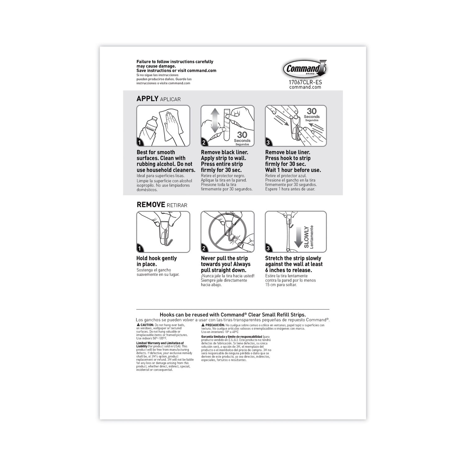 Clear Hooks and Strips, Small, Plastic/Metal, 0.5 lb, 9 Hooks and 12 Strips/Pack