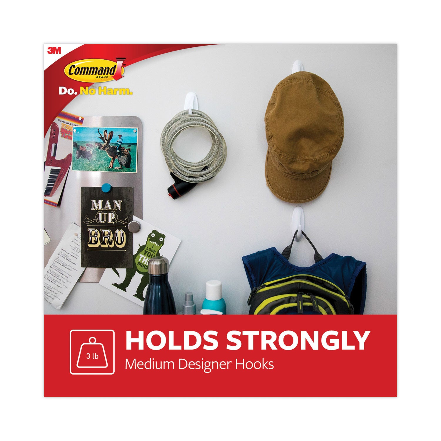 Command Hook Trial Pack - Medium - 3 lb (1.36 kg) Capacity - 3.1" Height x 1.1" Width x 3.1" Length - for Paint, Wood, Tile - Plastic - White - 1 Carton