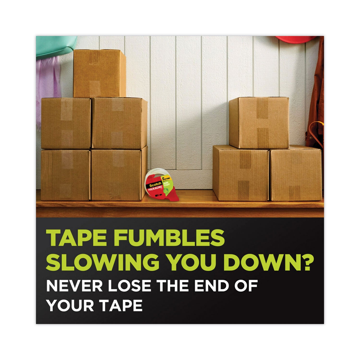 Scotch Sure Start Packaging Tape - 54.60 yd Length x 1.88" Width x 2.6 mil Thickness - 3" Core - Clear - Synthetic Rubber Resin - 2.95 mil - Sliver Resistant, Moisture Resistant, Split Resistant - For Sealing, Mailing, Packing, Moving - 1 Pack