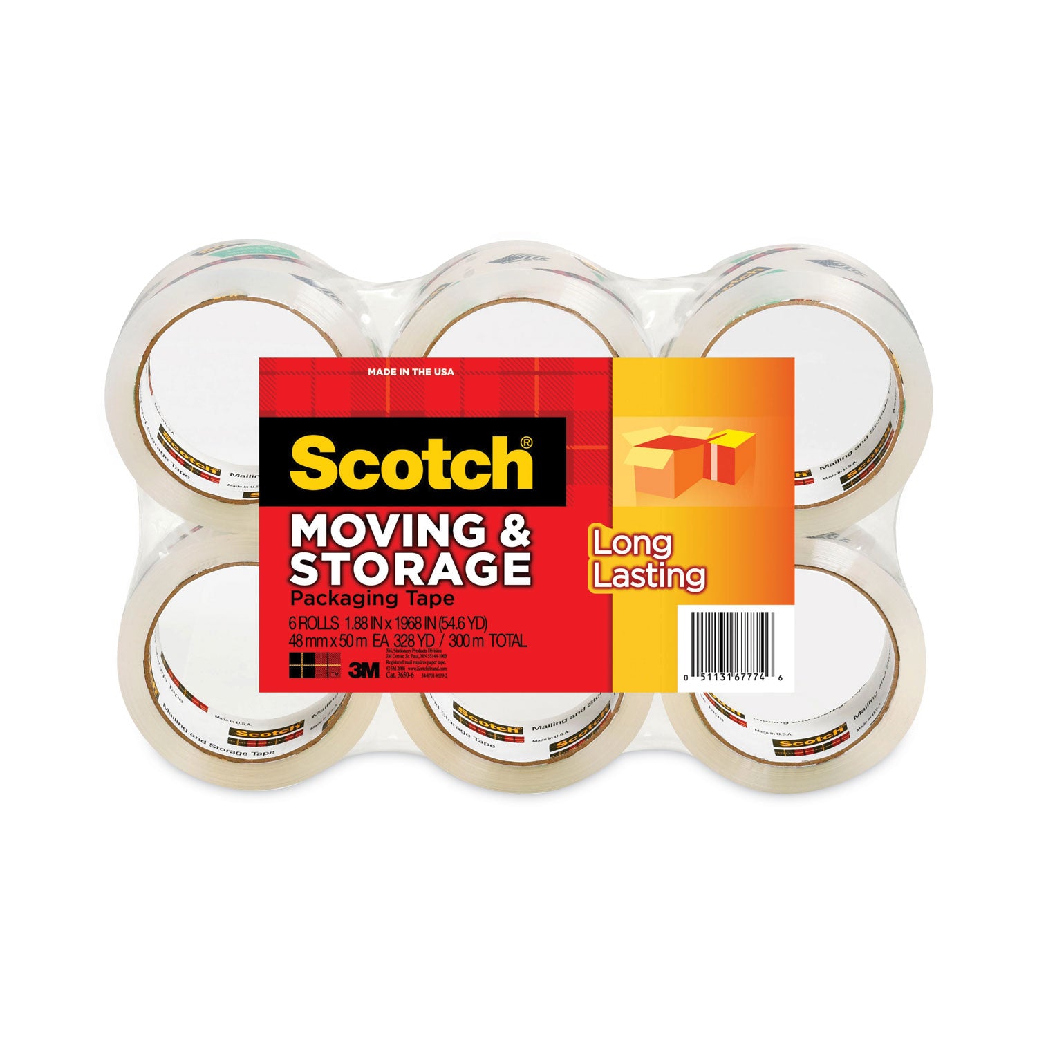 Scotch Long-Lasting Storage/Packaging Tap - 54.60 yd Length x 1.88" Width x 2.4 mil Thickness - 3" Core - Clear - Acrylic - Long Lasting, UV Resistant - For Mailing, Shipping, Packing, Label Protection - 1 Pack