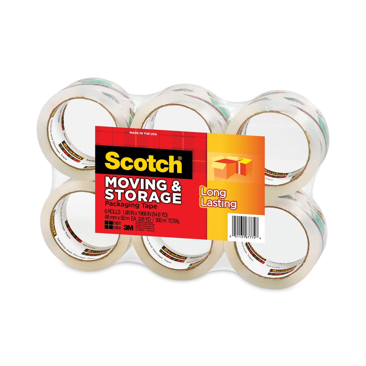 Scotch Long-Lasting Storage/Packaging Tap - 54.60 yd Length x 1.88" Width x 2.4 mil Thickness - 3" Core - Clear - Acrylic - Long Lasting, UV Resistant - For Mailing, Shipping, Packing, Label Protection - 1 Pack